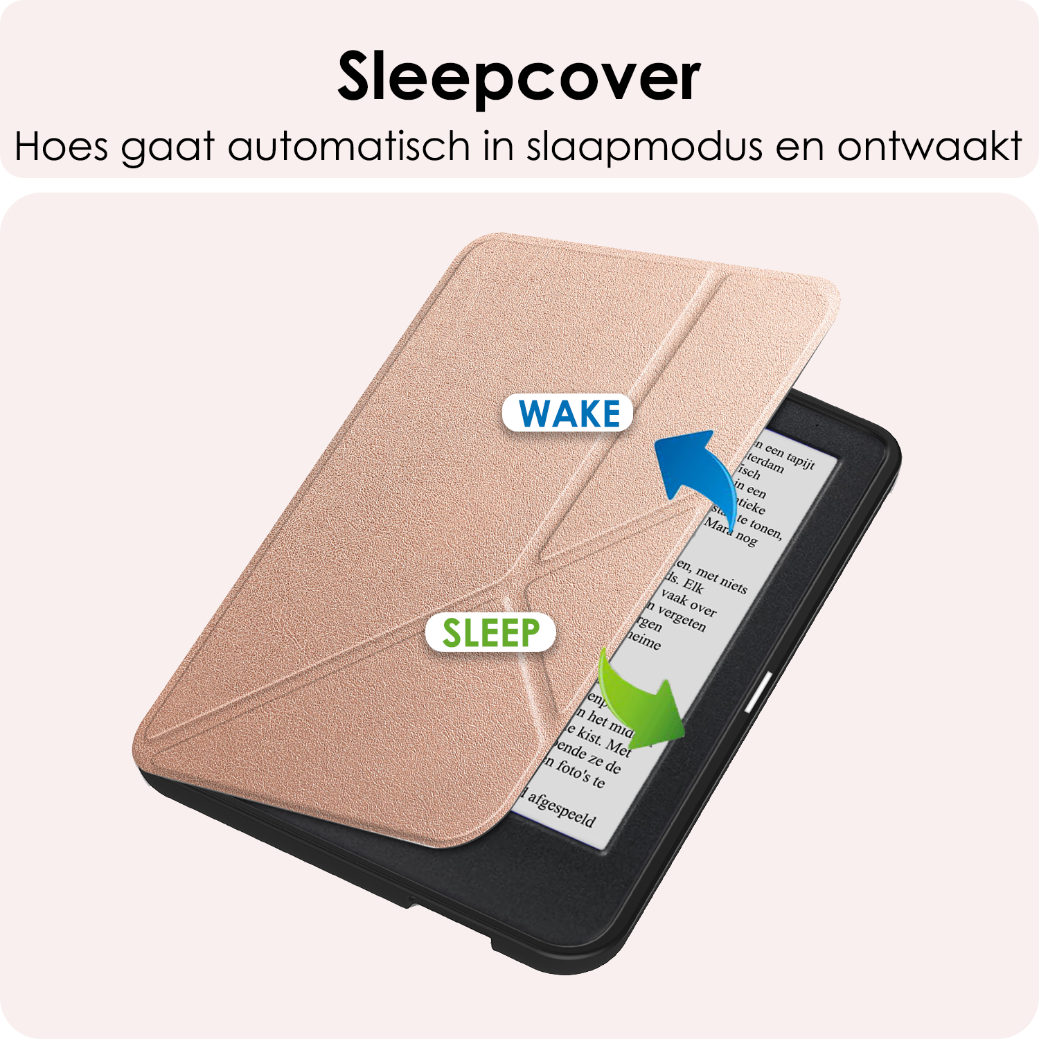 NoXx Hoes Geschikt voor Kobo Clara BW Hoesje Bookcase Cover Book Case Hoes Cover Trifold Met Screenprotector - Rosé Goud