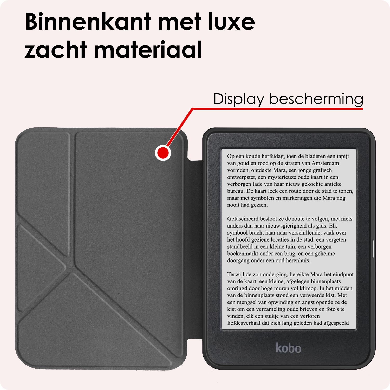 NoXx Hoes Geschikt voor Kobo Clara BW Hoesje Bookcase Cover Book Case Hoes Cover Trifold Met Screenprotector - Rosé Goud