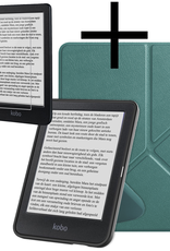 NoXx Hoes Geschikt voor Kobo Clara BW Hoesje Bookcase Cover Book Case Hoes Cover Trifold Met Screenprotector - Donkergroen