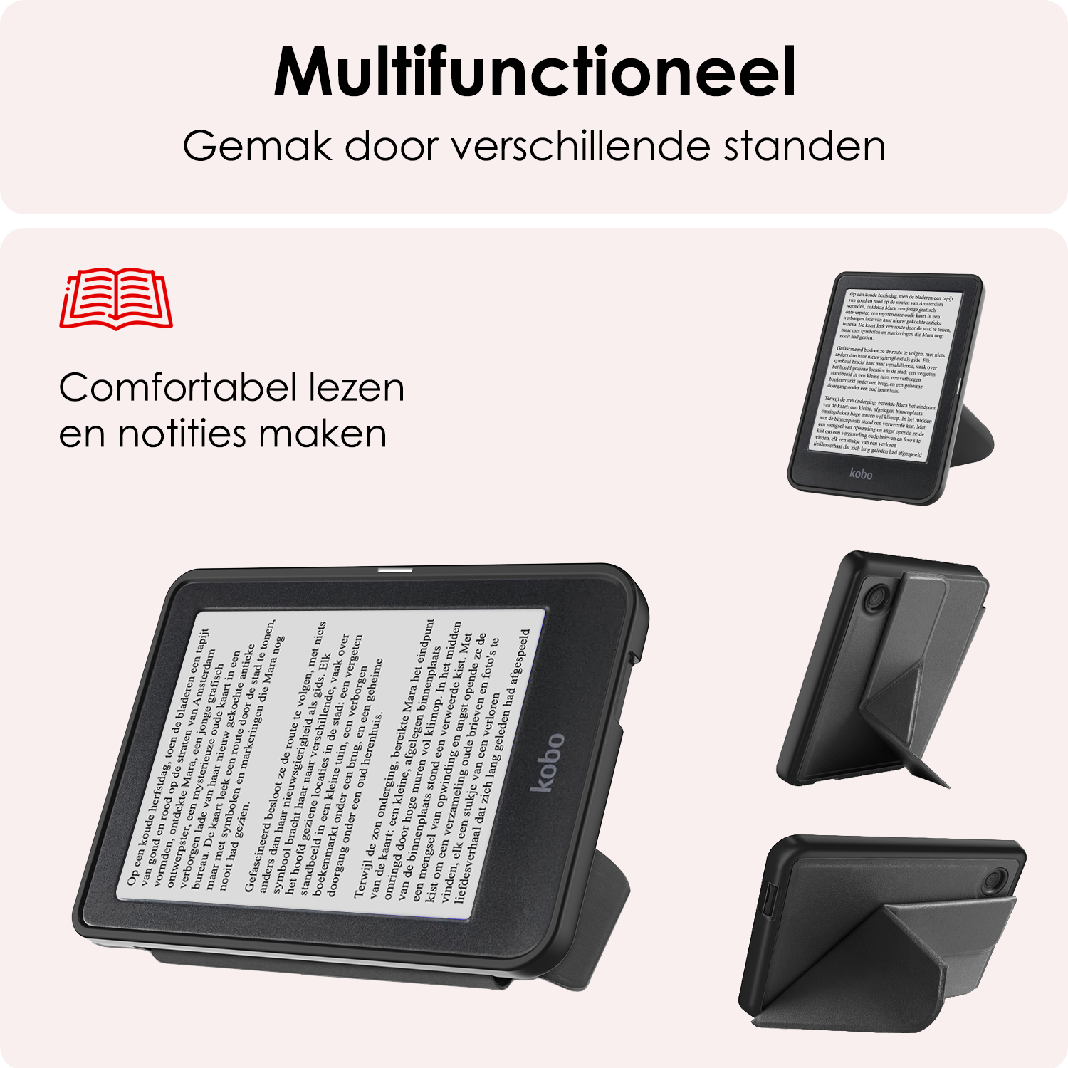 NoXx Hoes Geschikt voor Kobo Clara BW Hoesje Bookcase Cover Book Case Hoes Cover Trifold - Zwart