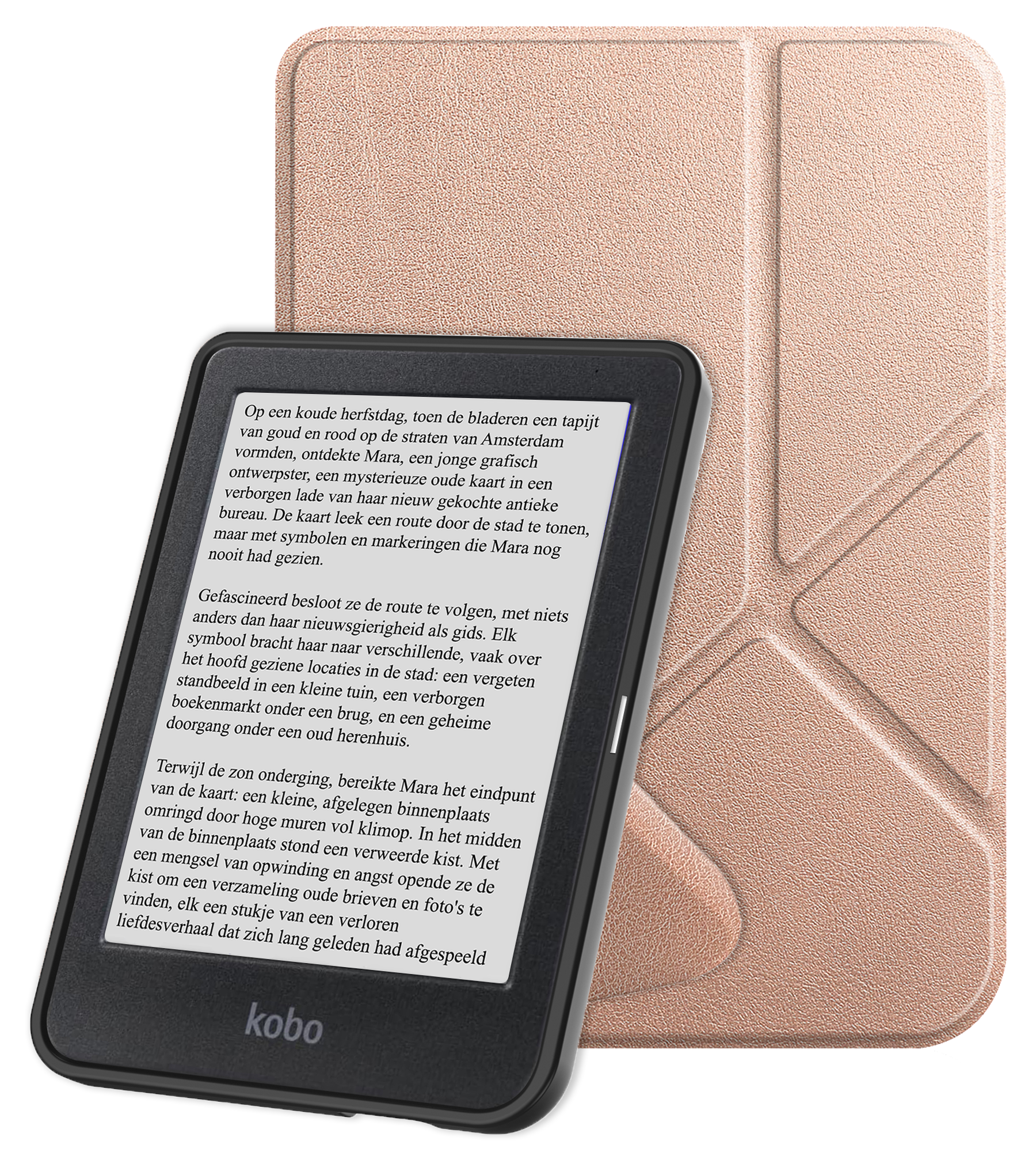 NoXx Hoes Geschikt voor Kobo Clara BW Hoesje Bookcase Cover Book Case Hoes Cover Trifold - Rosé Goud