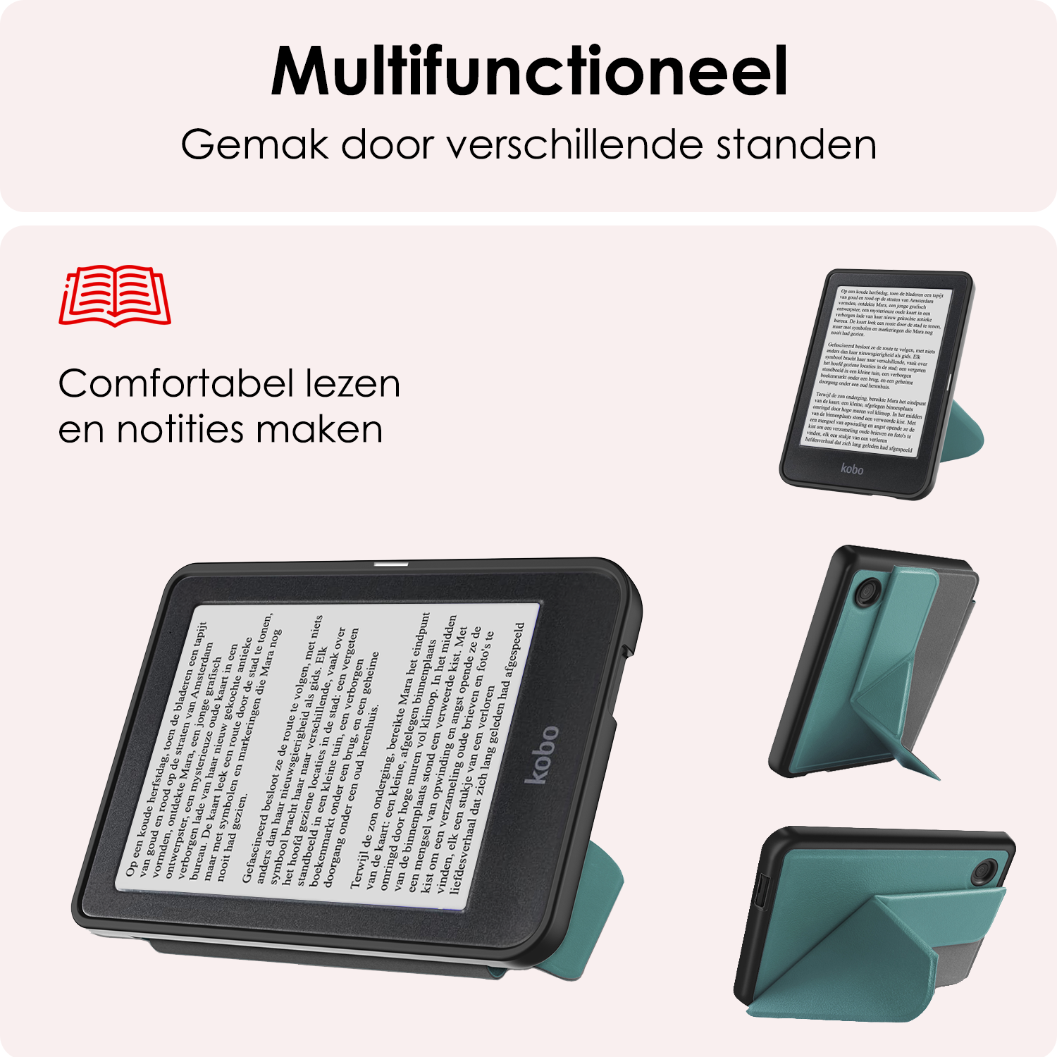 NoXx Hoes Geschikt voor Kobo Clara BW Hoesje Bookcase Cover Book Case Hoes Cover Trifold - Donkergroen