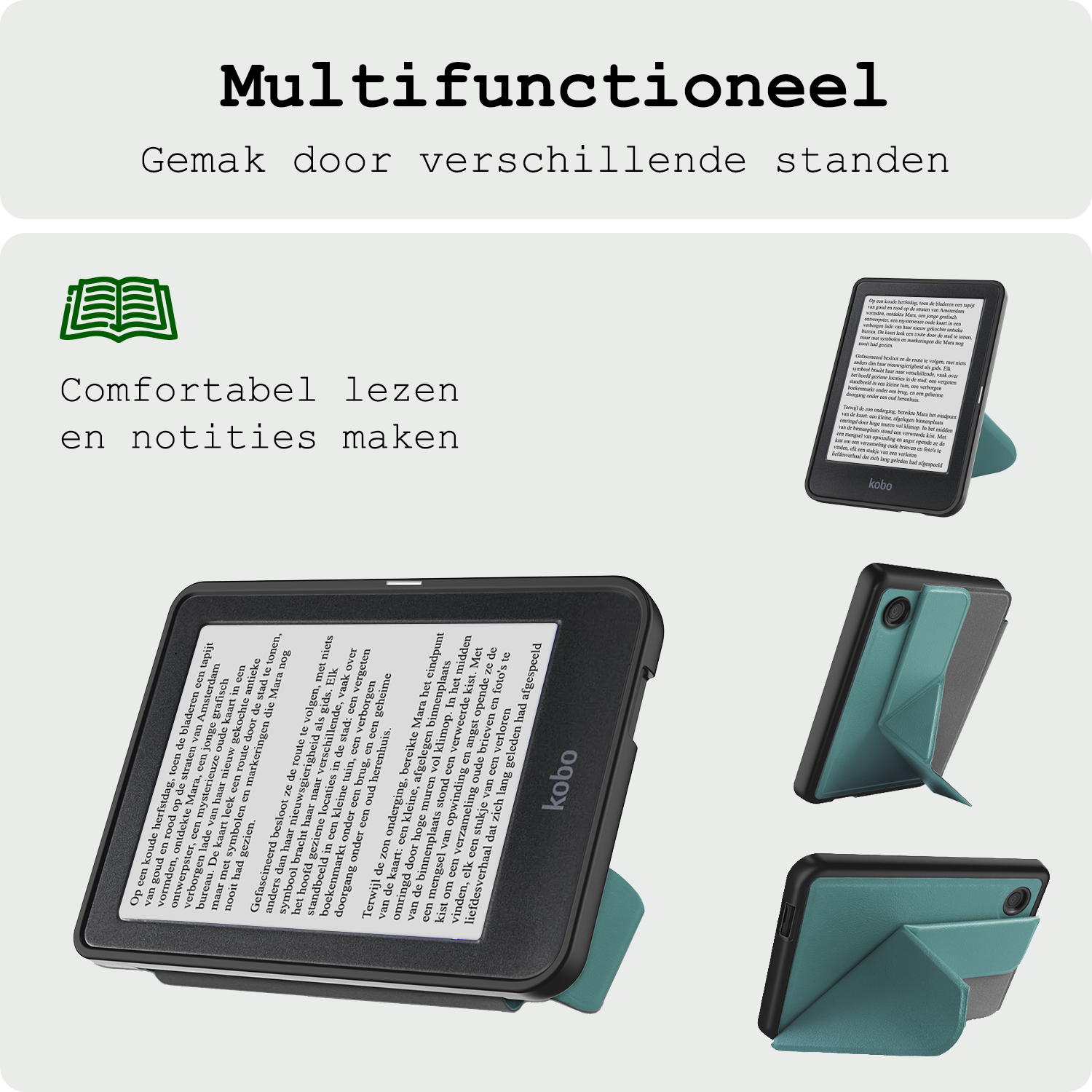 BASEY. Hoes Geschikt voor Kobo Clara BW Hoesje Bookcase Cover Hoes Trifold - Hoesje Geschikt voor Kobo Clara BW Hoes Cover Case - Donkergroen