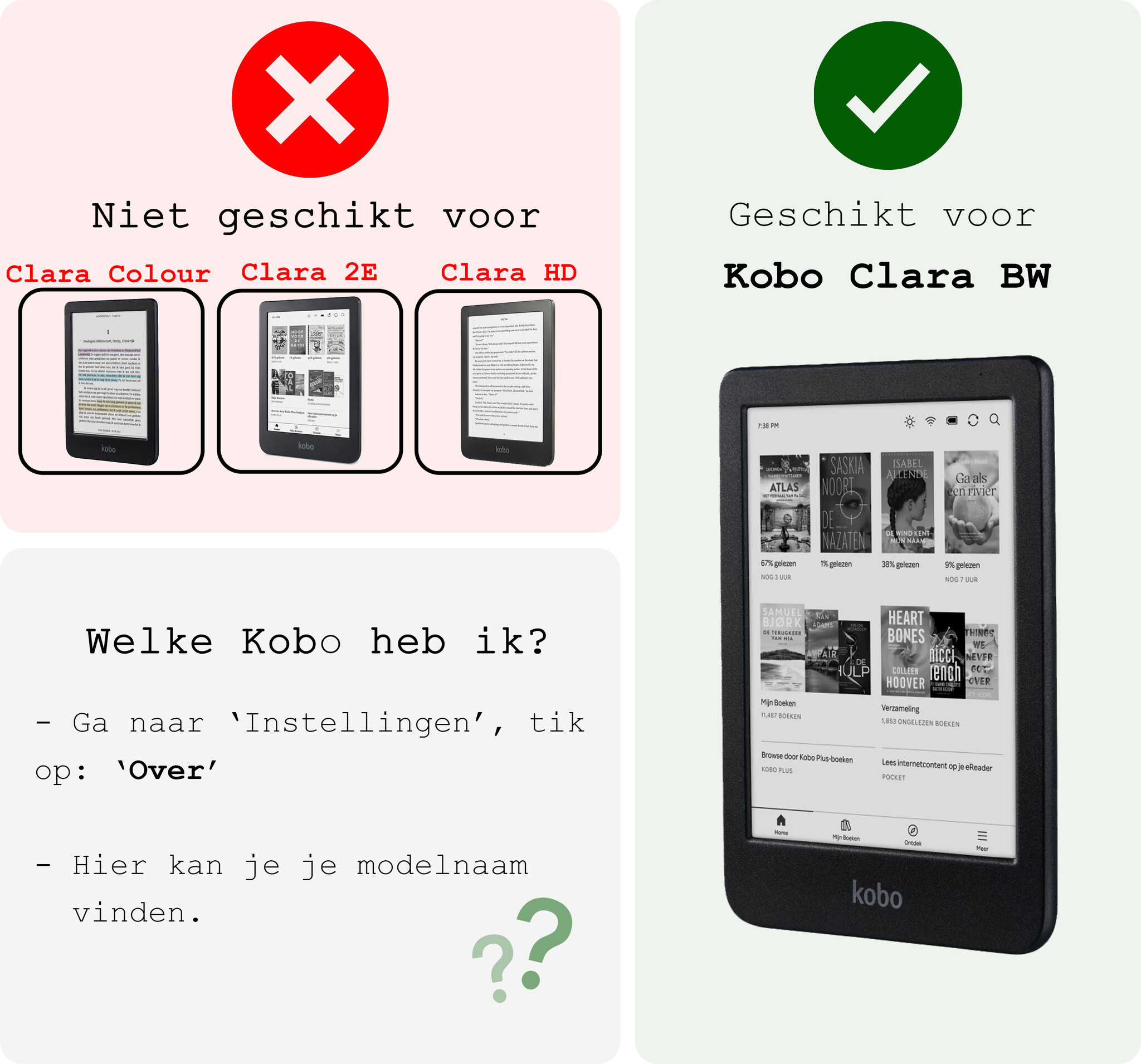 BASEY. Hoes Geschikt voor Kobo Clara BW Hoesje Bookcase Cover Hoes Trifold - Hoesje Geschikt voor Kobo Clara BW Hoes Cover Case - Donkergroen