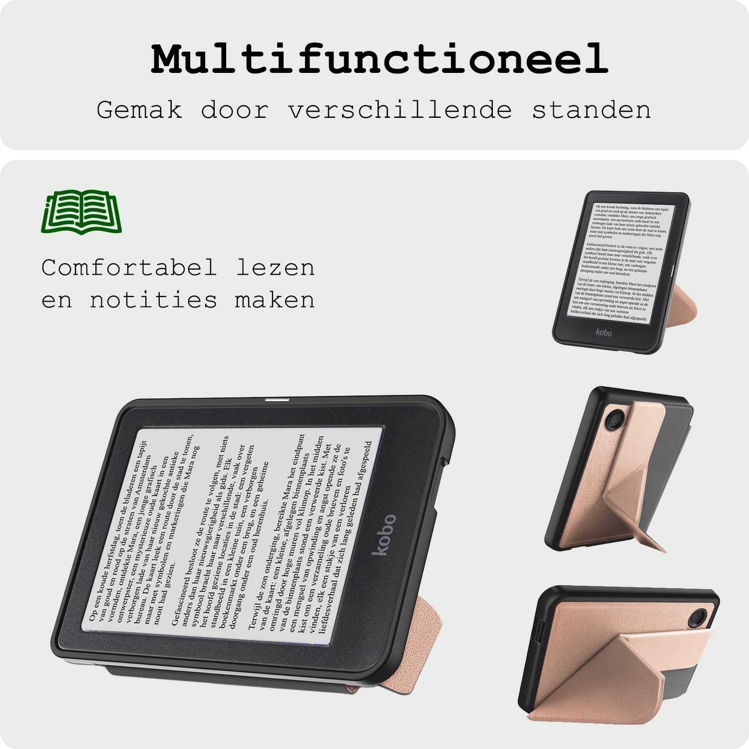 BASEY. Hoes Geschikt voor Kobo Clara BW Hoesje Bookcase Cover Hoes Trifold - Hoesje Geschikt voor Kobo Clara BW Hoes Cover Case - Rosé Goud