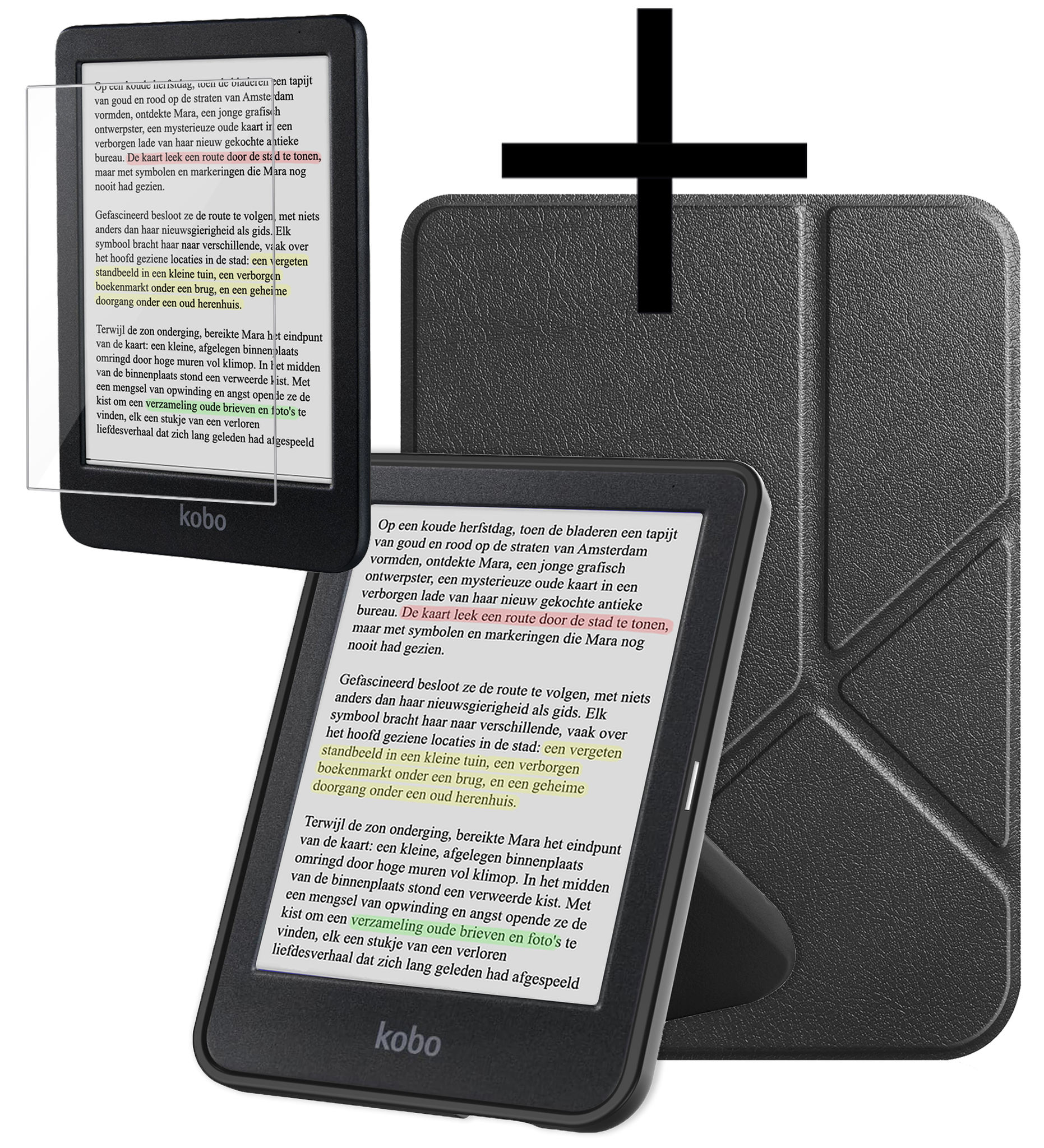 NoXx Hoes Geschikt voor Kobo Clara Colour Hoesje Bookcase Cover Book Case Hoes Cover Trifold Met Screenprotector - Zwart