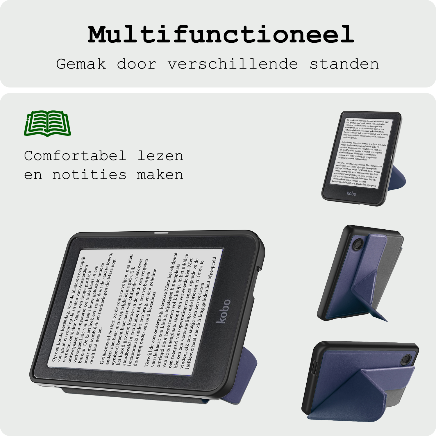 BASEY. Hoes Geschikt voor Kobo Clara BW Hoesje Bookcase Cover Hoes Trifold Met Screenprotector - Hoesje Geschikt voor Kobo Clara BW Hoes Cover Case - Donkerblauw