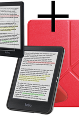 NoXx Hoes Geschikt voor Kobo Clara Colour Hoesje Bookcase Cover Book Case Hoes Cover Trifold Met Screenprotector - Rood