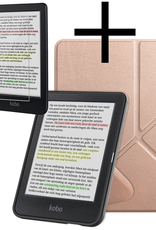 NoXx Hoes Geschikt voor Kobo Clara Colour Hoesje Bookcase Cover Book Case Hoes Cover Trifold Met Screenprotector - Rosé Goud