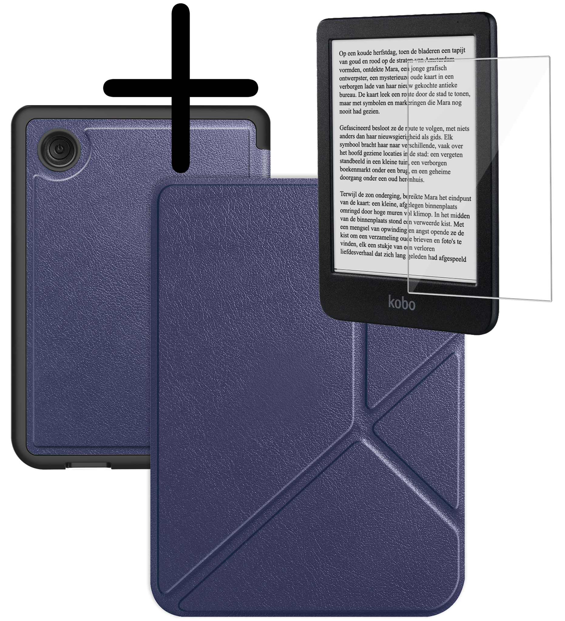 BASEY. Hoes Geschikt voor Kobo Clara BW Hoesje Bookcase Cover Hoes Trifold Met Screenprotector - Hoesje Geschikt voor Kobo Clara BW Hoes Cover Case - Donkerblauw