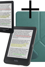 NoXx Hoes Geschikt voor Kobo Clara Colour Hoesje Bookcase Cover Book Case Hoes Cover Trifold Met Screenprotector - Donkergroen