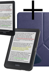 NoXx Hoes Geschikt voor Kobo Clara Colour Hoesje Bookcase Cover Book Case Hoes Cover Trifold Met Screenprotector - Donkerblauw