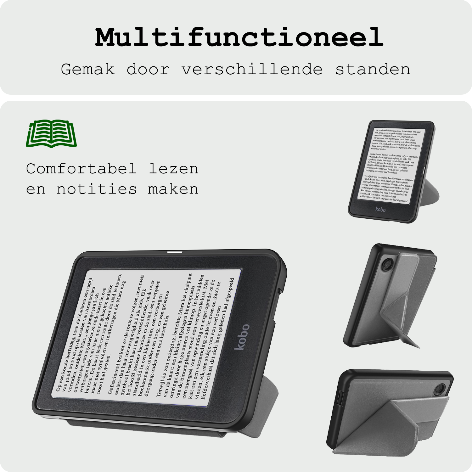 BASEY. Hoes Geschikt voor Kobo Clara BW Hoesje Bookcase Cover Hoes Trifold Met Screenprotector - Hoesje Geschikt voor Kobo Clara BW Hoes Cover Case - Grijs