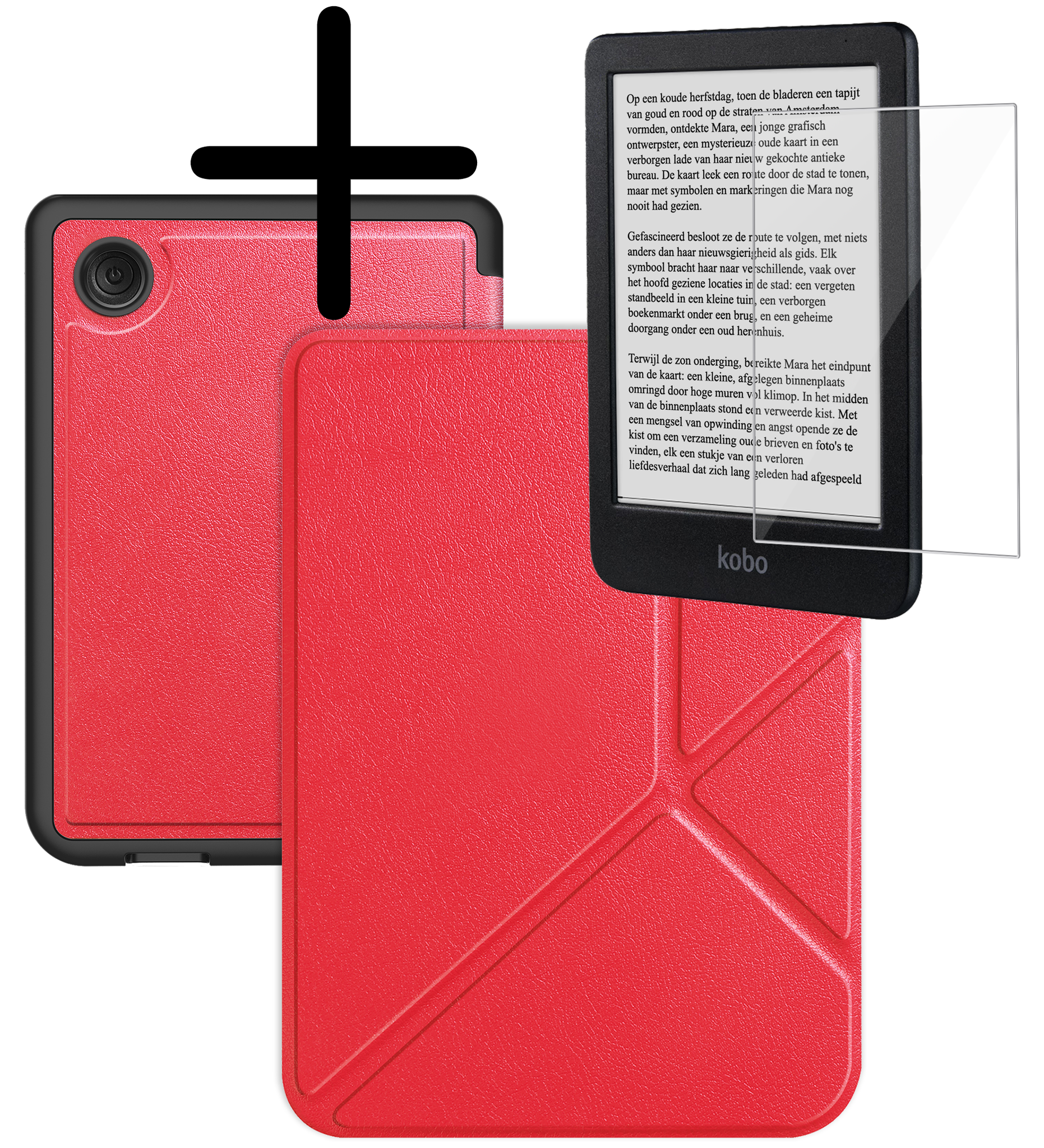 BASEY. Hoes Geschikt voor Kobo Clara BW Hoesje Bookcase Cover Hoes Trifold Met Screenprotector - Hoesje Geschikt voor Kobo Clara BW Hoes Cover Case - Rood