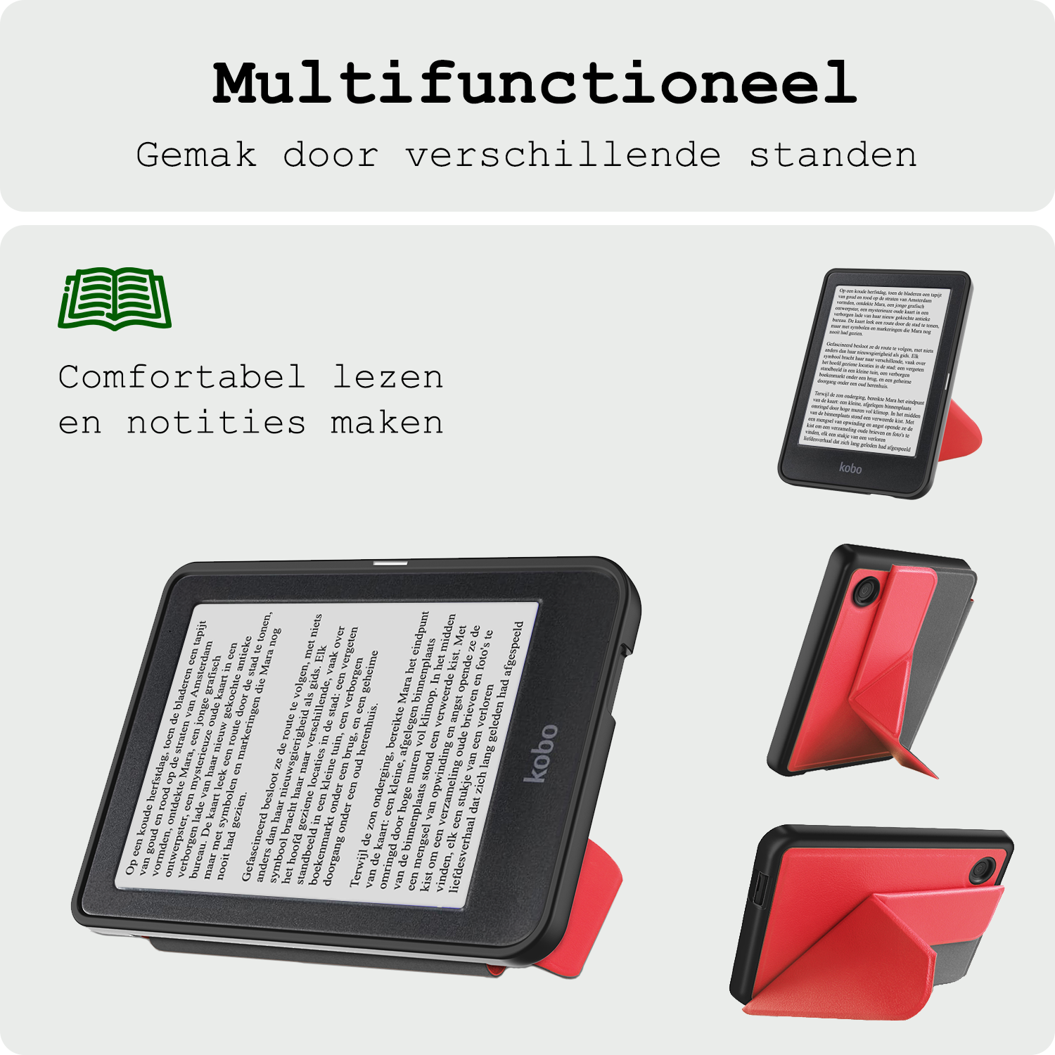 BASEY. Hoes Geschikt voor Kobo Clara BW Hoesje Bookcase Cover Hoes Trifold Met Screenprotector - Hoesje Geschikt voor Kobo Clara BW Hoes Cover Case - Rood