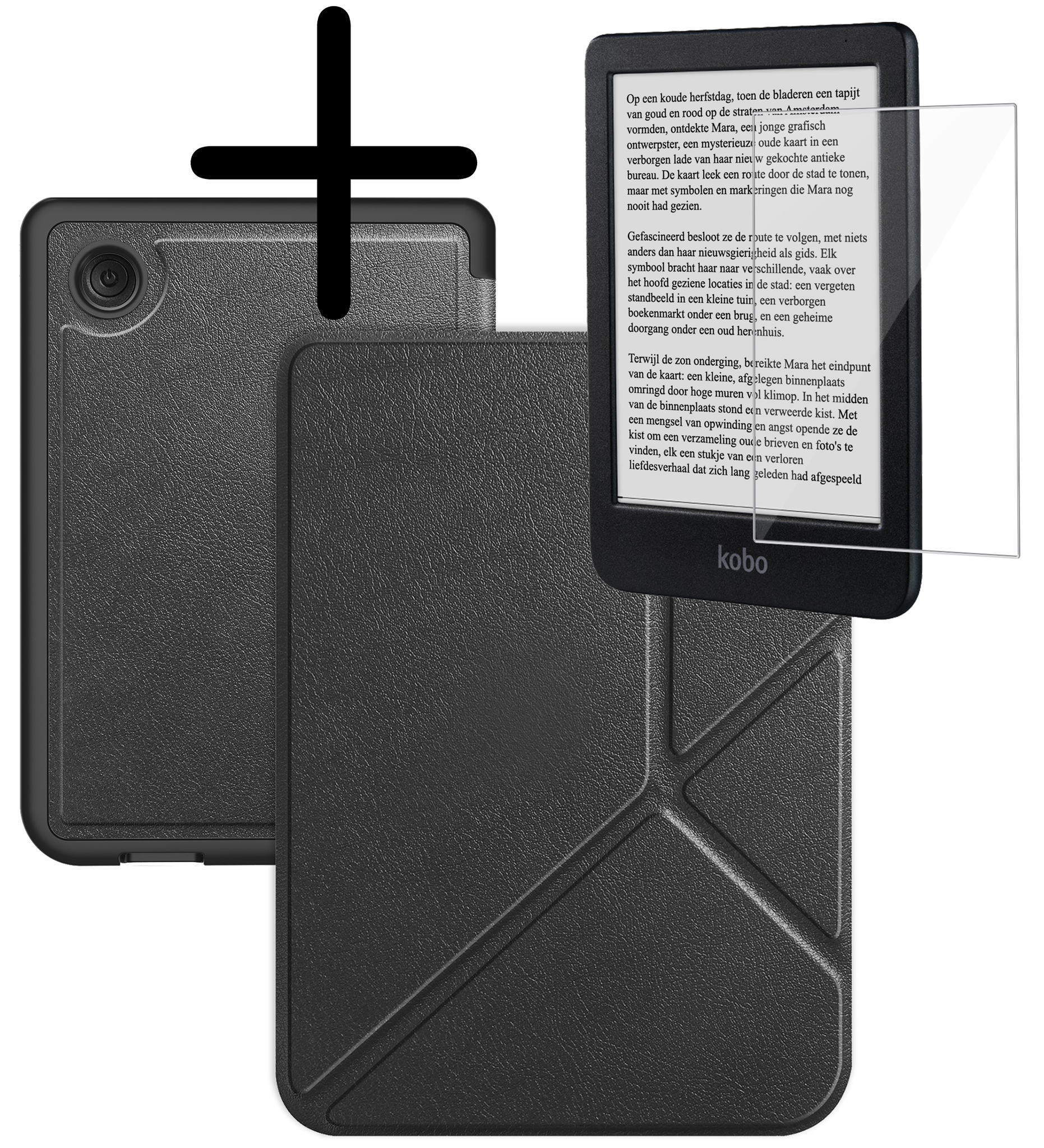 BASEY. Hoes Geschikt voor Kobo Clara BW Hoesje Bookcase Cover Hoes Trifold Met Screenprotector - Hoesje Geschikt voor Kobo Clara BW Hoes Cover Case - Zwart