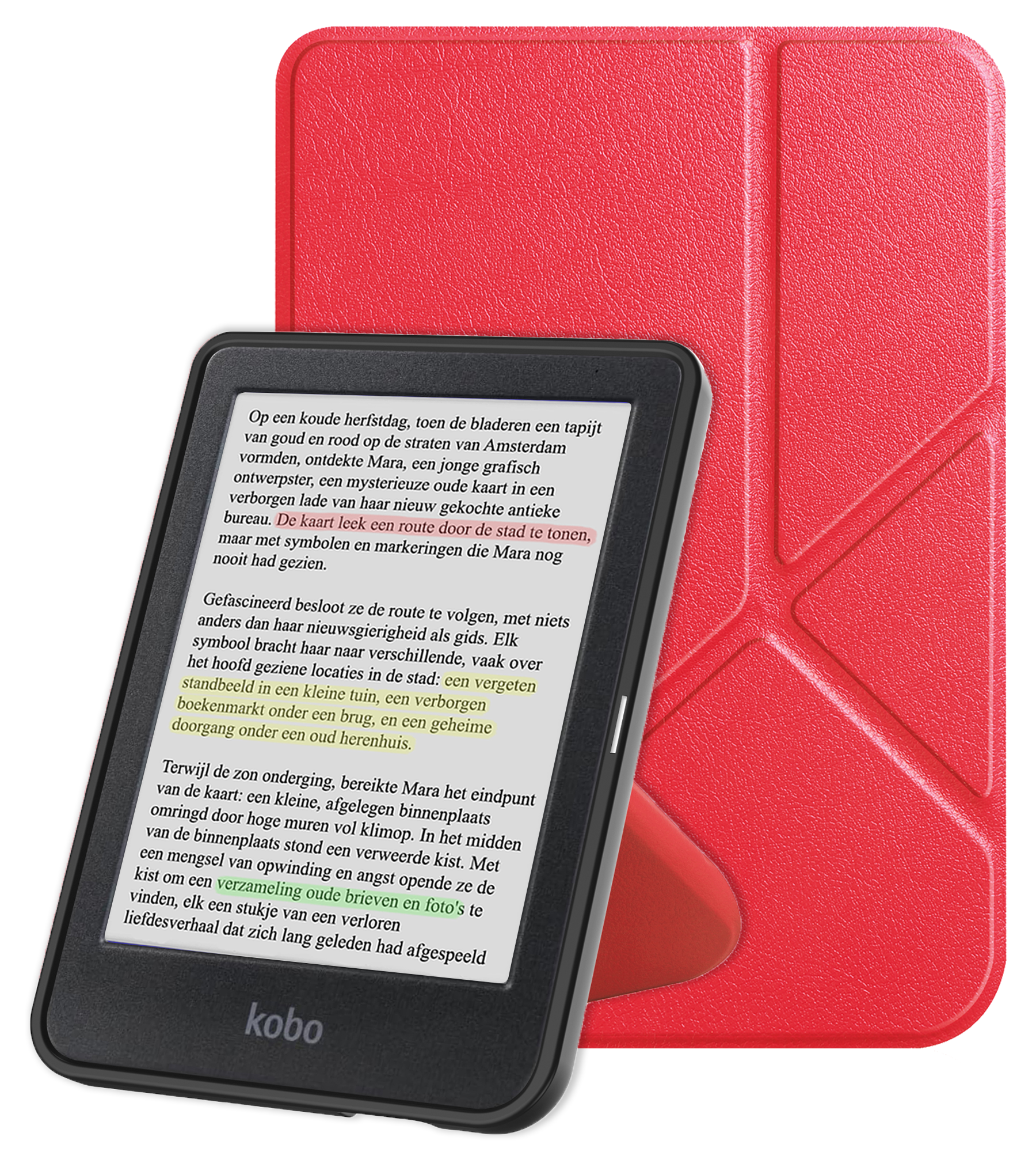 NoXx Hoes Geschikt voor Kobo Clara Colour Hoesje Bookcase Cover Book Case Hoes Cover Trifold - Rood