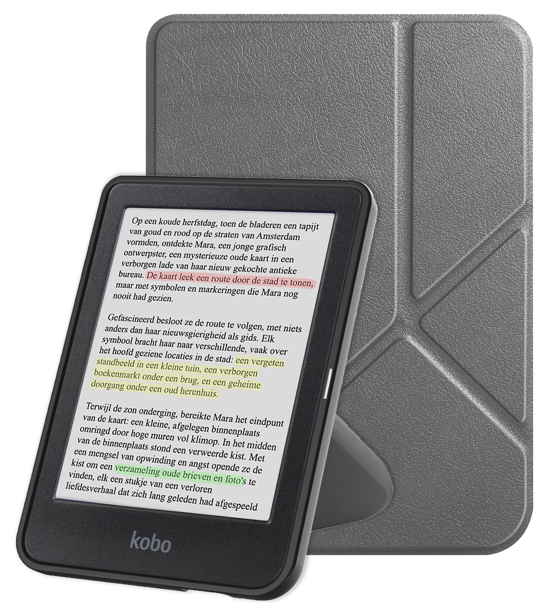 NoXx Hoes Geschikt voor Kobo Clara Colour Hoesje Bookcase Cover Book Case Hoes Cover Trifold - Grijs