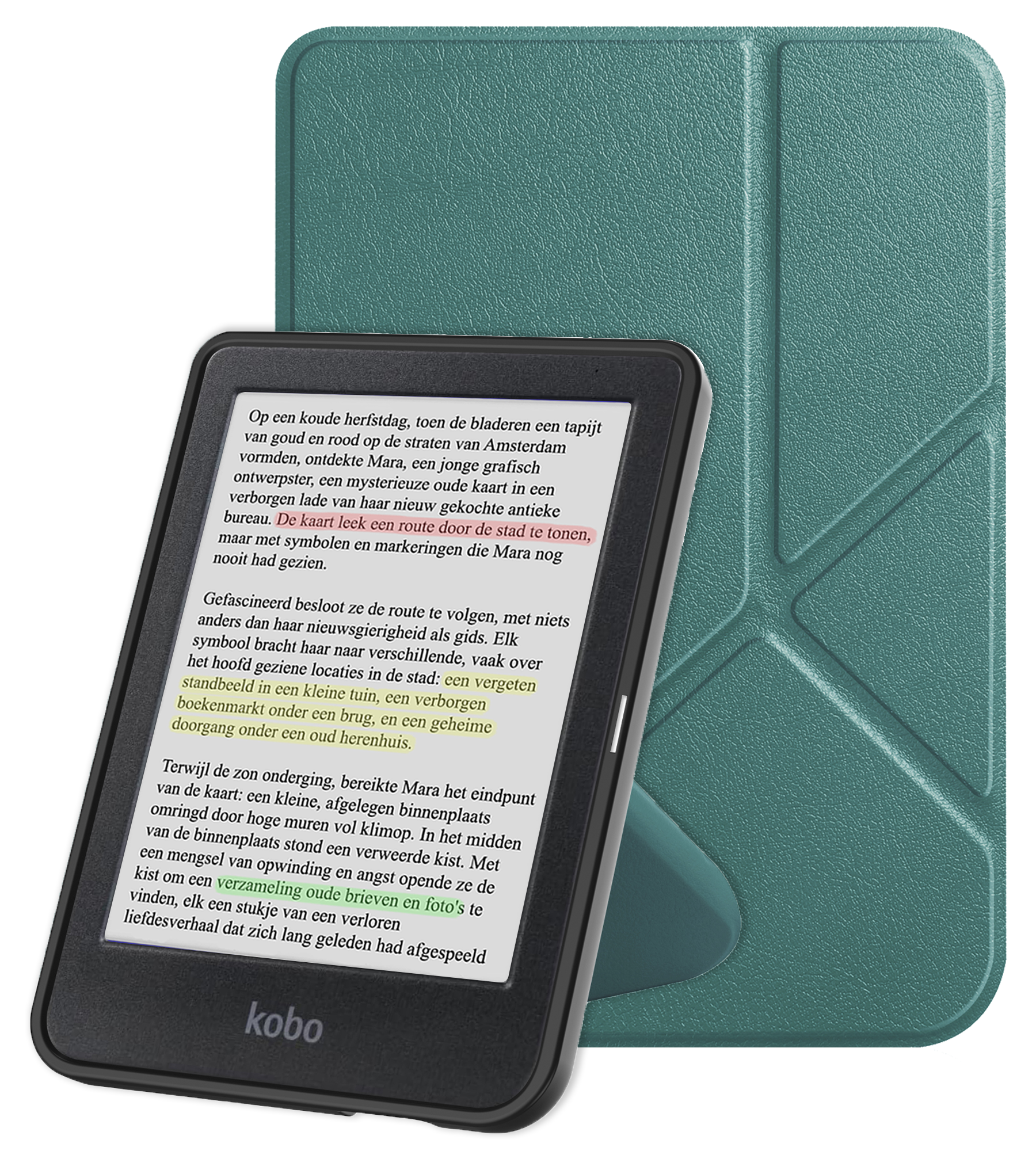 NoXx Hoes Geschikt voor Kobo Clara Colour Hoesje Bookcase Cover Book Case Hoes Cover Trifold - Donkergroen