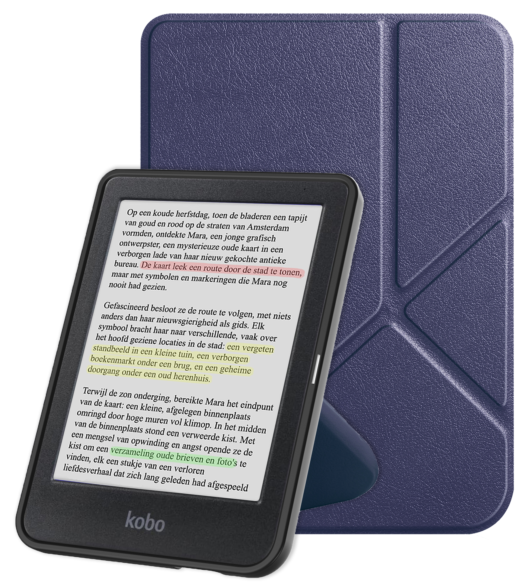 NoXx Hoes Geschikt voor Kobo Clara Colour Hoesje Bookcase Cover Book Case Hoes Cover Trifold - Donkerblauw