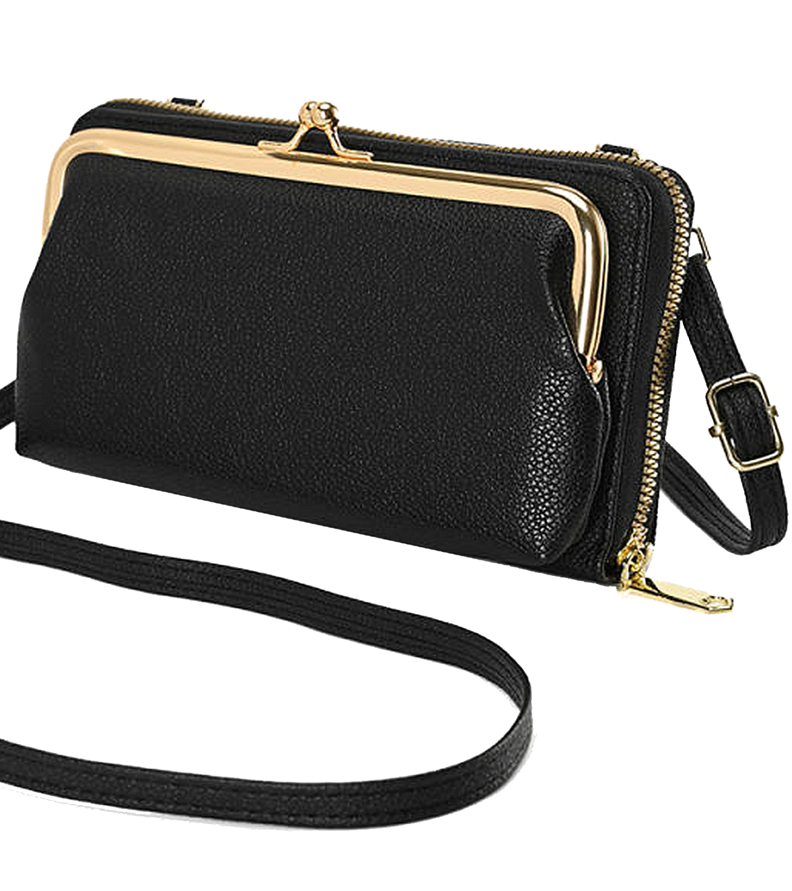 BASEY. Telefoontasje Dames Crossbody Met Clip - Kunstlederen Schoudertas Telefoontasje Met portemonnee - Zwart