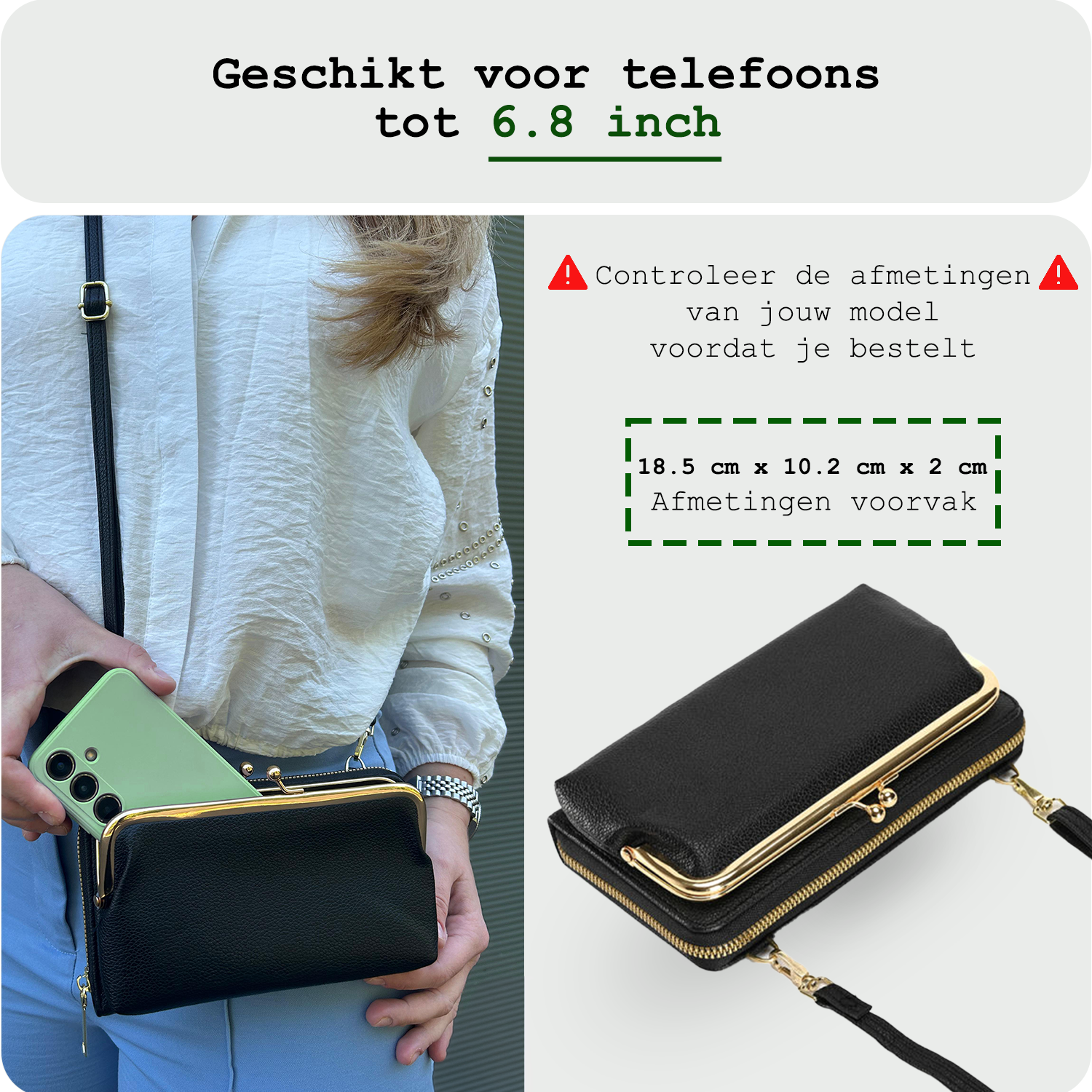 BASEY. Telefoontasje Dames Crossbody Met Clip - Kunstlederen Schoudertas Telefoontasje Met portemonnee - Zwart