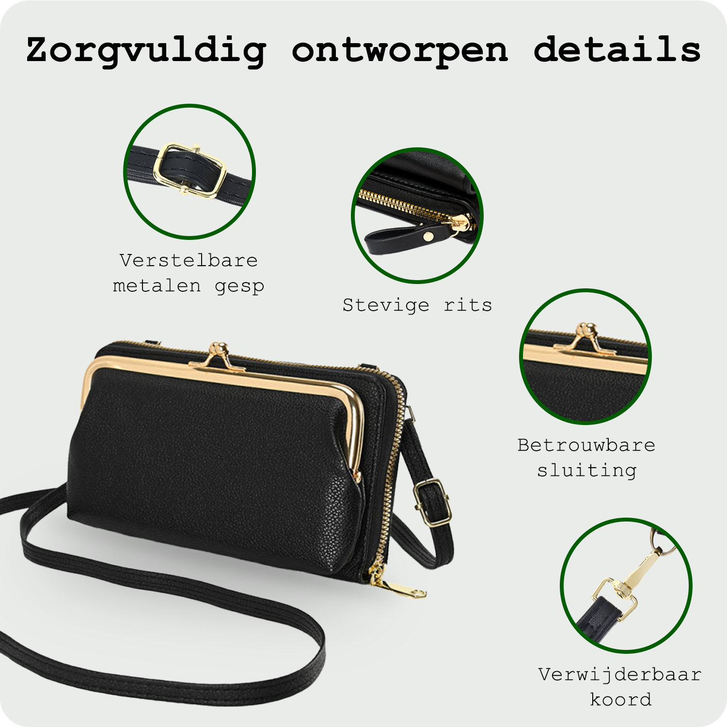 BASEY. Telefoontasje Dames Crossbody Met Clip - Kunstlederen Schoudertas Telefoontasje Met portemonnee - Zwart