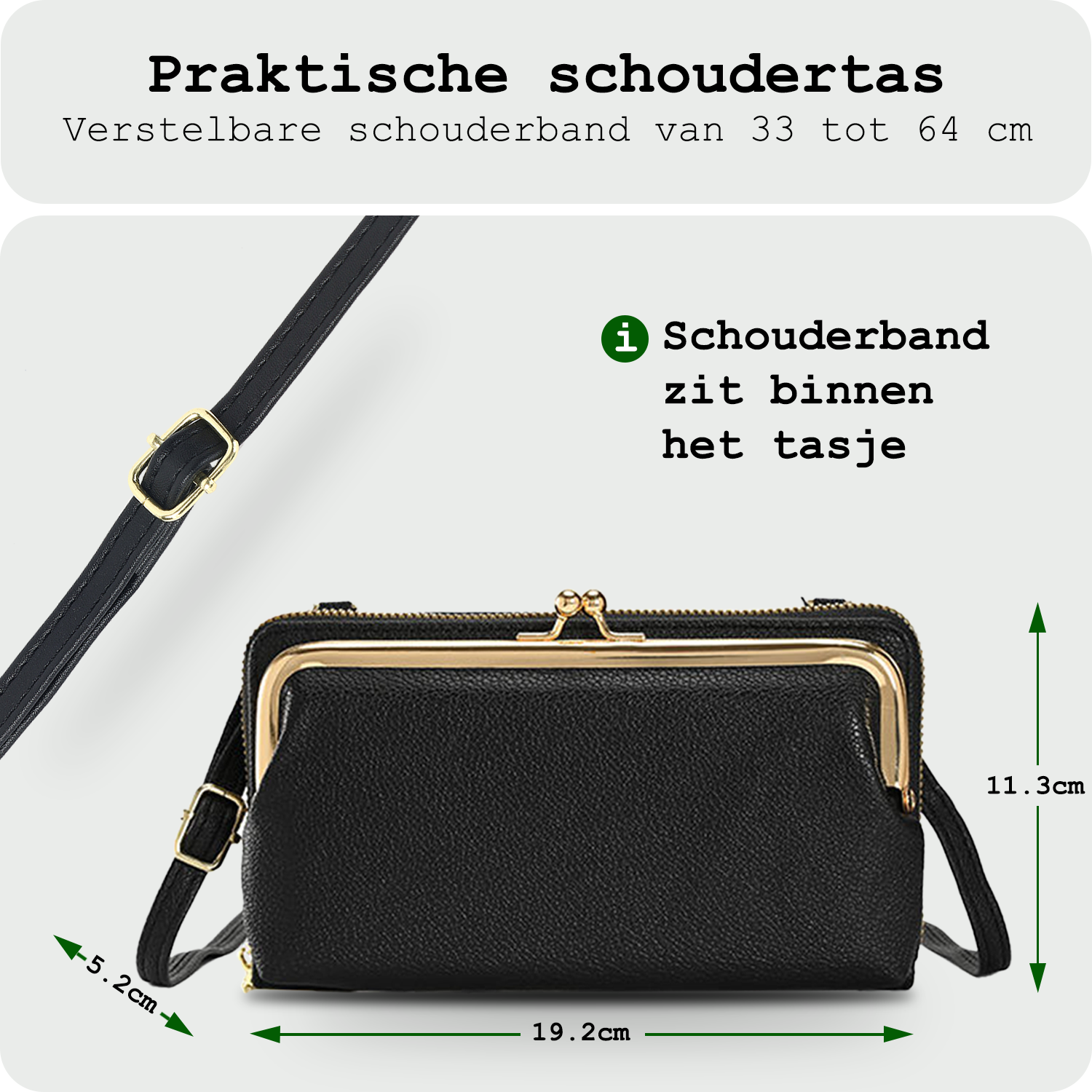BASEY. Telefoontasje Dames Crossbody Met Clip - Kunstlederen Schoudertas Telefoontasje Met portemonnee - Zwart