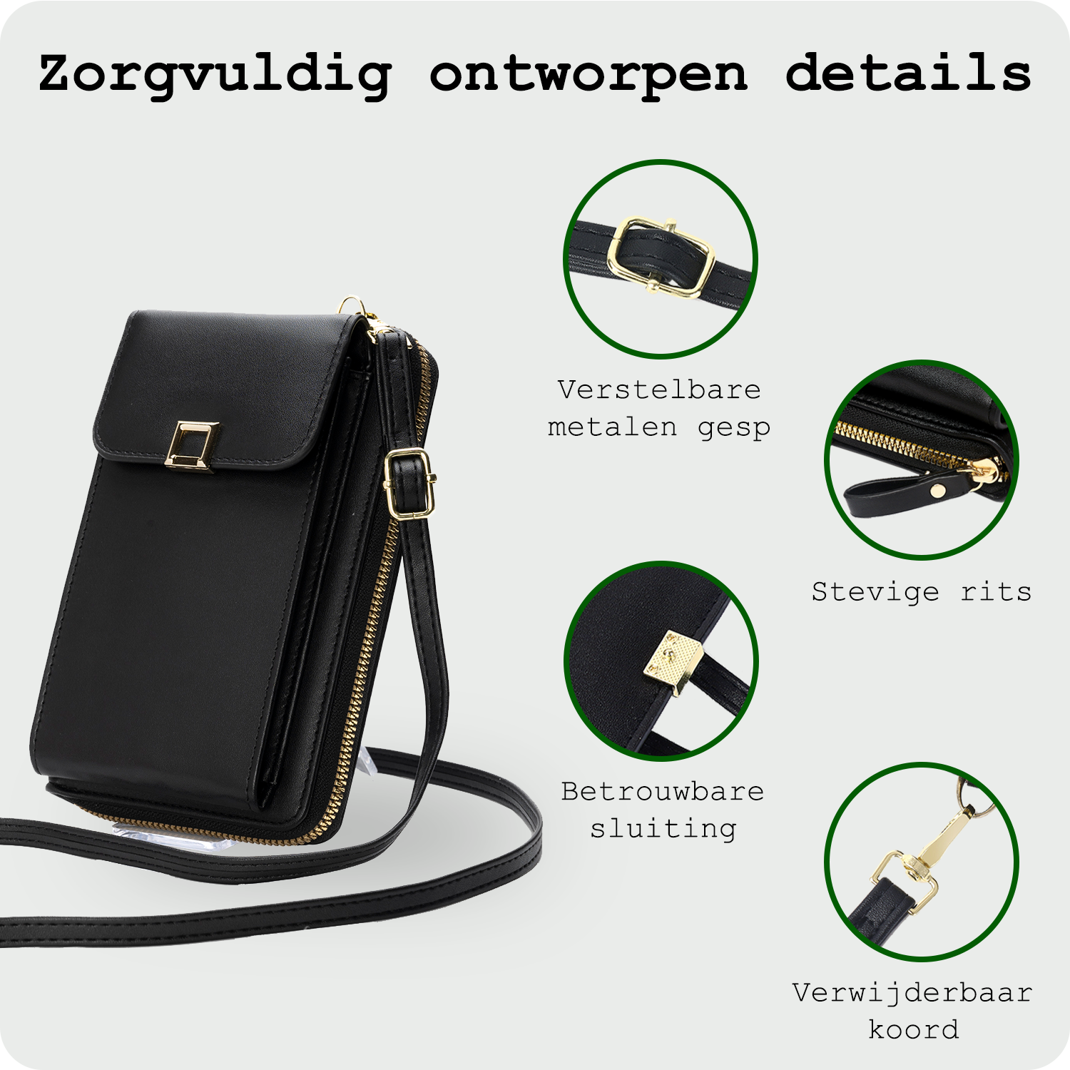 BASEY. Telefoontasje Dames Crossbody - Kunstlederen Schoudertas Telefoontasje Met portemonnee - Zwart