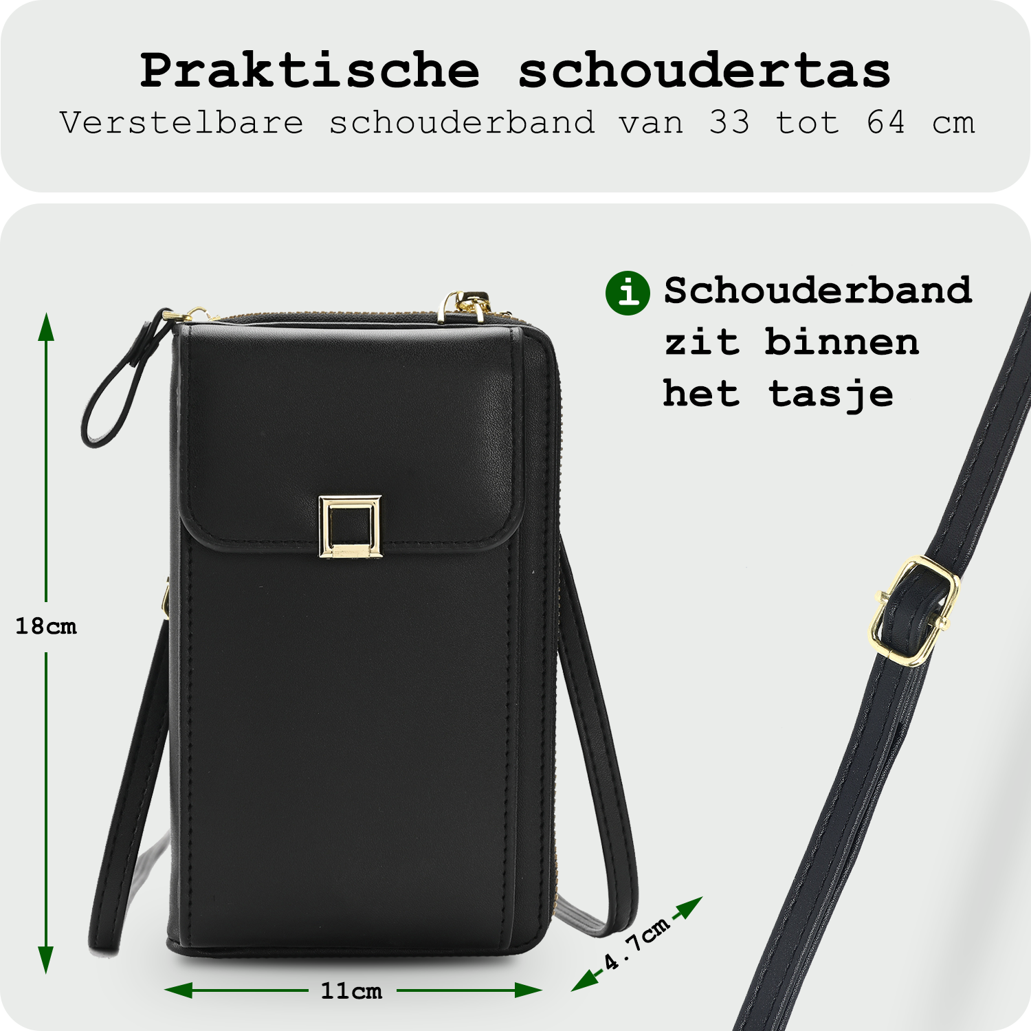 BASEY. Telefoontasje Dames Crossbody - Kunstlederen Schoudertas Telefoontasje Met portemonnee - Zwart