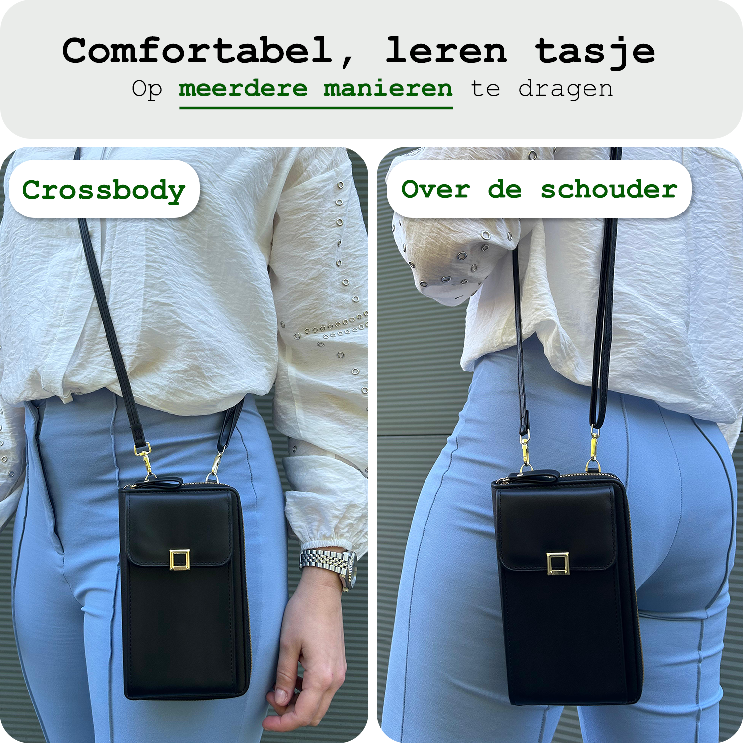 BASEY. Telefoontasje Dames Crossbody - Kunstlederen Schoudertas Telefoontasje Met portemonnee - Zwart