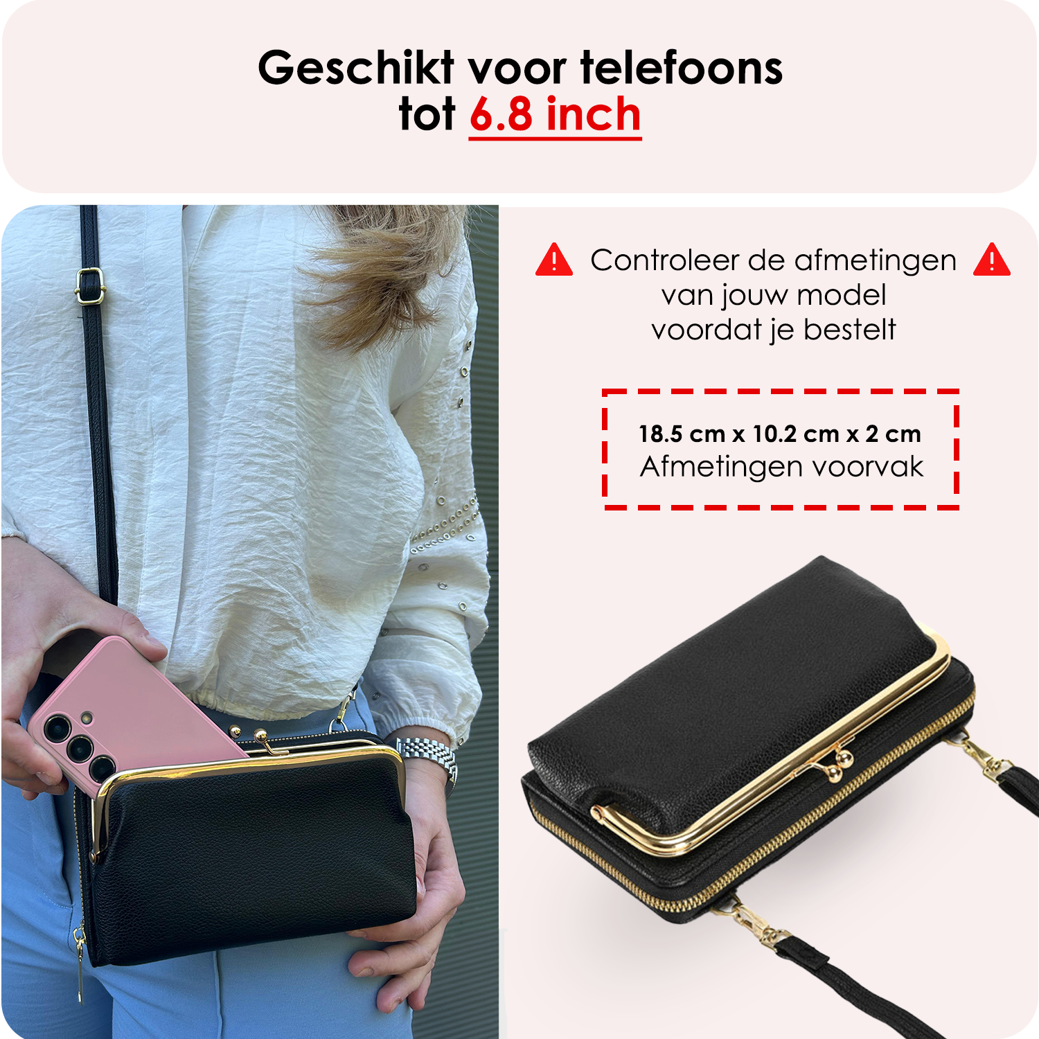 NoXx Schoudertas Dames Telefoontasje Met Clip - Crossbodytassen Voor Telefoon Kunstlederen Telefoontasjes - Zwart