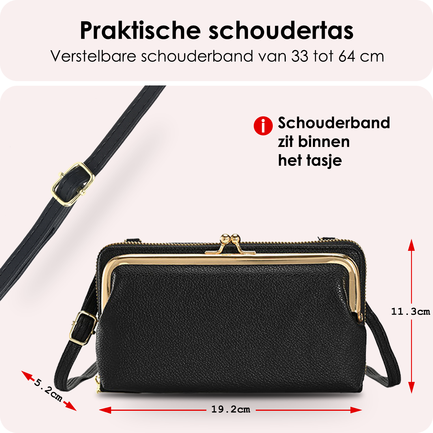 NoXx Schoudertas Dames Telefoontasje Met Clip - Crossbodytassen Voor Telefoon Kunstlederen Telefoontasjes - Zwart