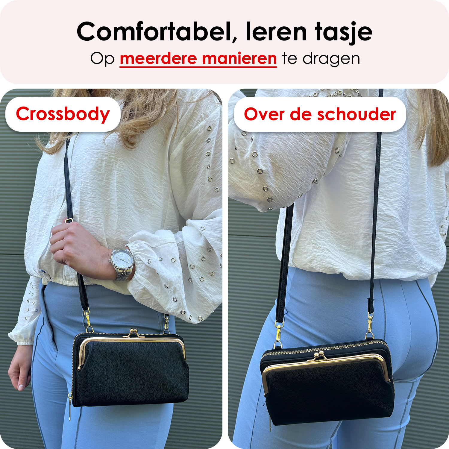 NoXx Schoudertas Dames Telefoontasje Met Clip - Crossbodytassen Voor Telefoon Kunstlederen Telefoontasjes - Zwart