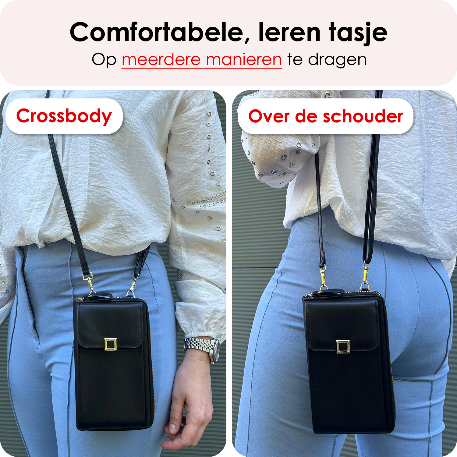 NoXx Schoudertas Dames Telefoontasje - Crossbodytassen Voor Telefoon Kunstlederen Telefoontasjes - Zwart