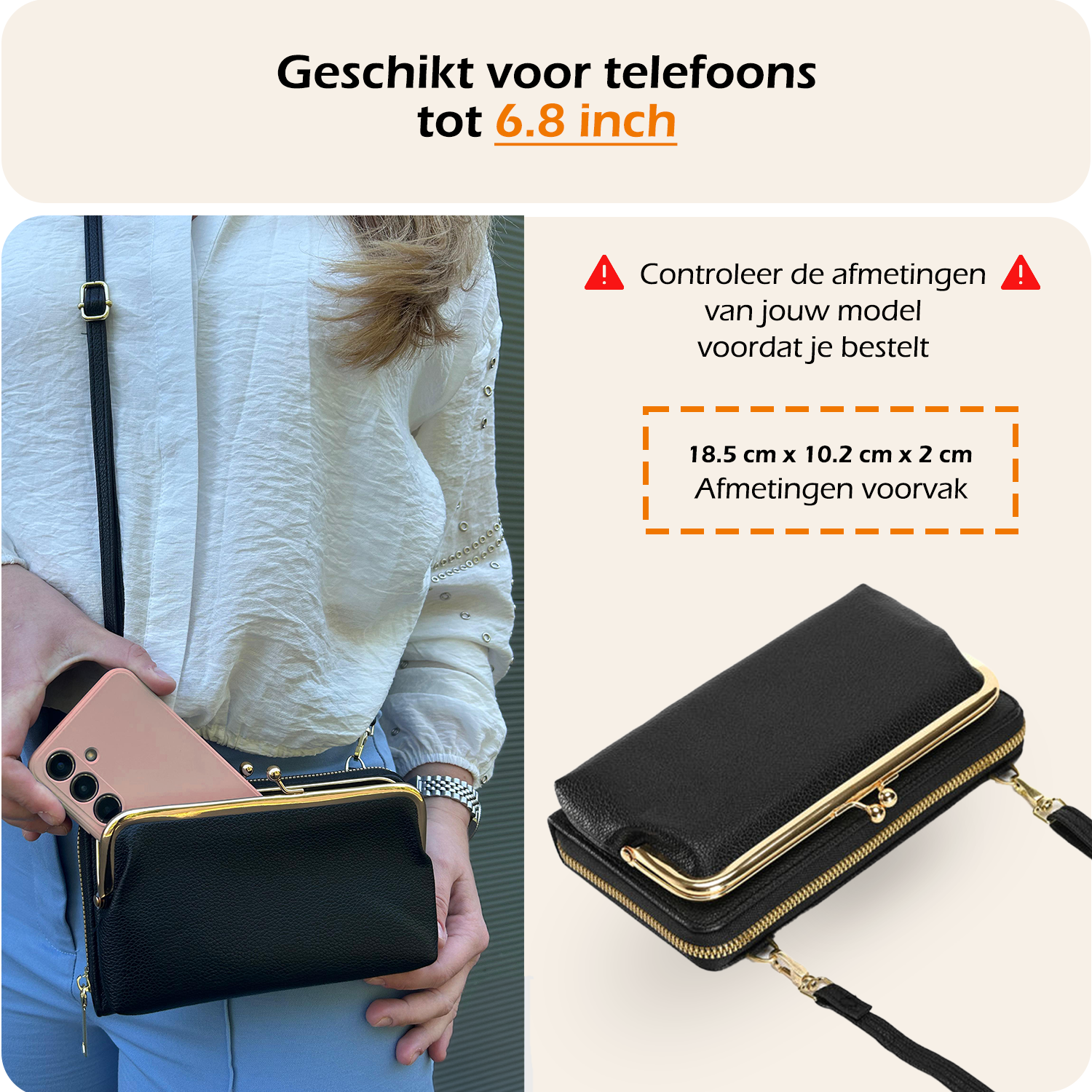 Nomfy Telefoontasje Met portemonnee - Crossbody Tas Dames Met Clip Kunstlederen Schoudertassen Voor Telefoon - Zwart