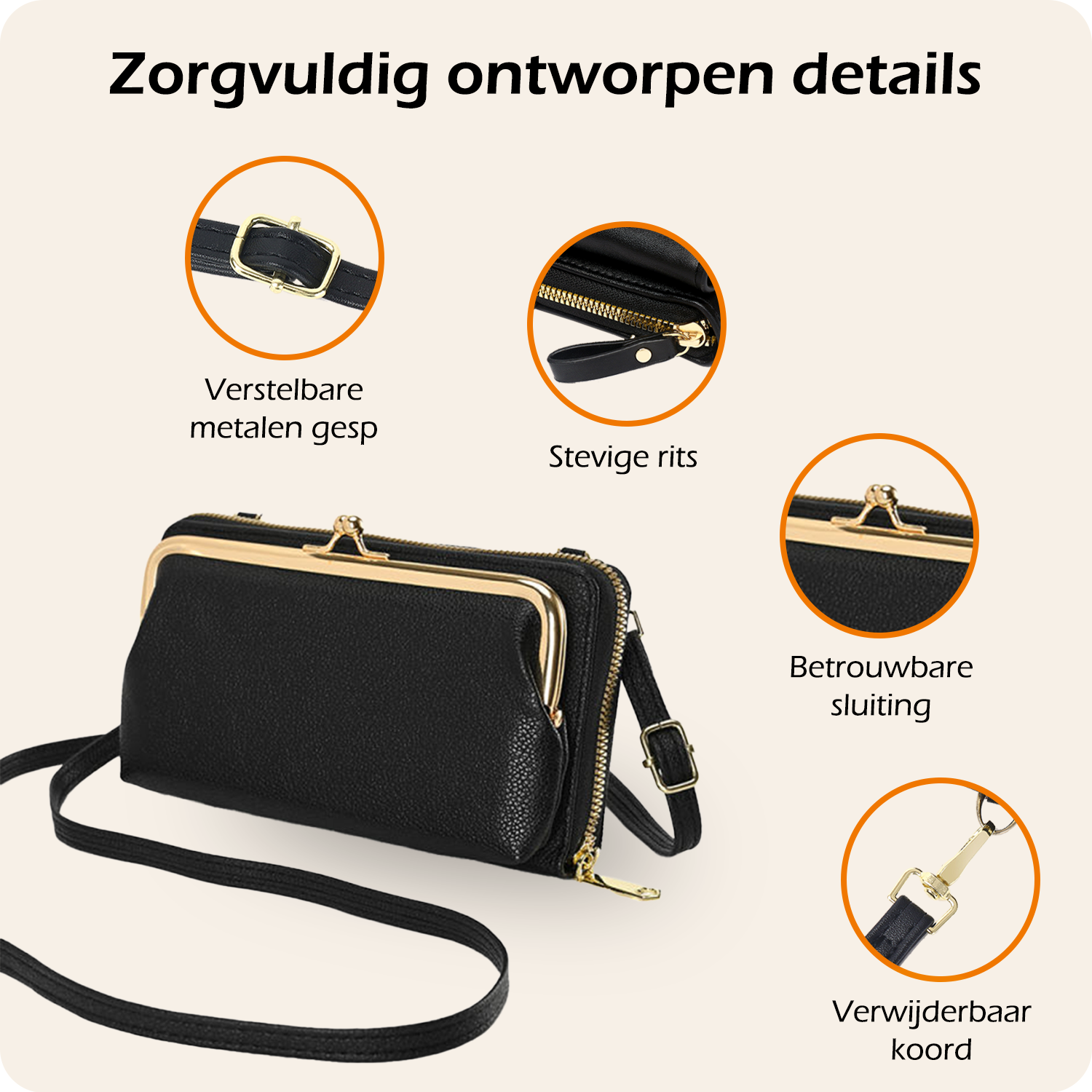 Nomfy Telefoontasje Met portemonnee - Crossbody Tas Dames Met Clip Kunstlederen Schoudertassen Voor Telefoon - Zwart