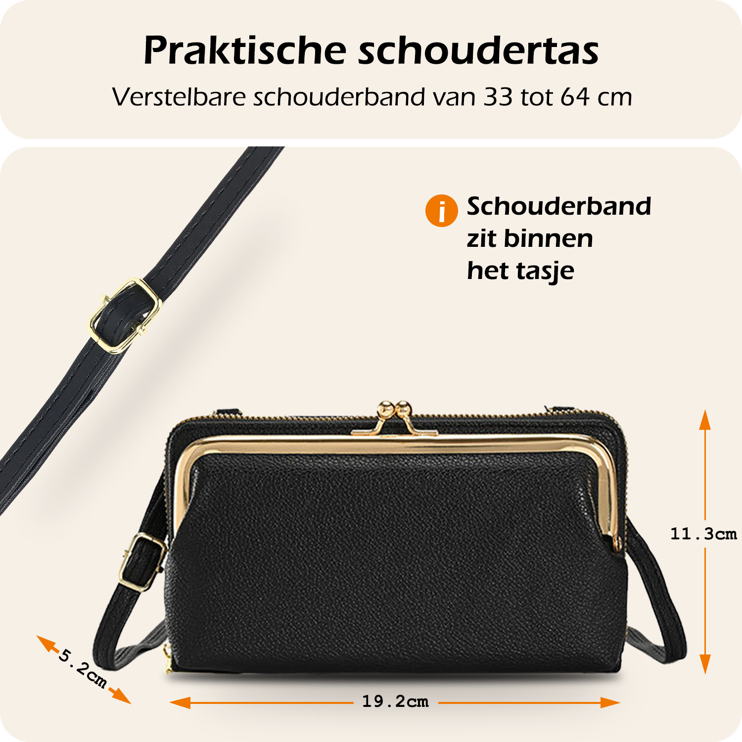 Nomfy Telefoontasje Met portemonnee - Crossbody Tas Dames Met Clip Kunstlederen Schoudertassen Voor Telefoon - Zwart