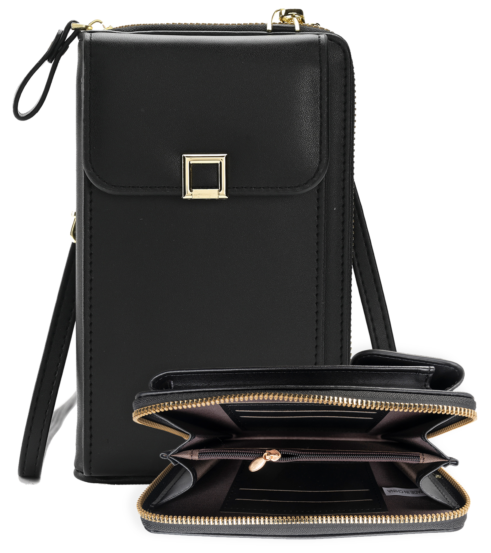 Nomfy Telefoontasje Met portemonnee - Crossbody Tas Dames Kunstlederen Schoudertassen Voor Telefoon - Zwart