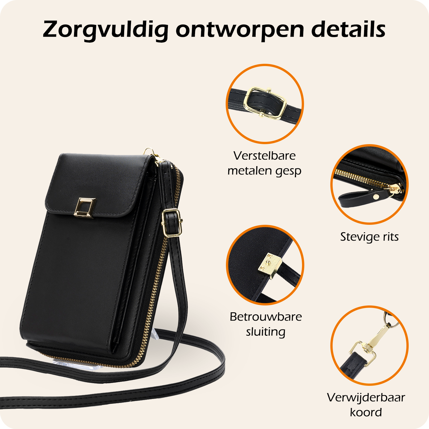 Nomfy Telefoontasje Met portemonnee - Crossbody Tas Dames Kunstlederen Schoudertassen Voor Telefoon - Zwart