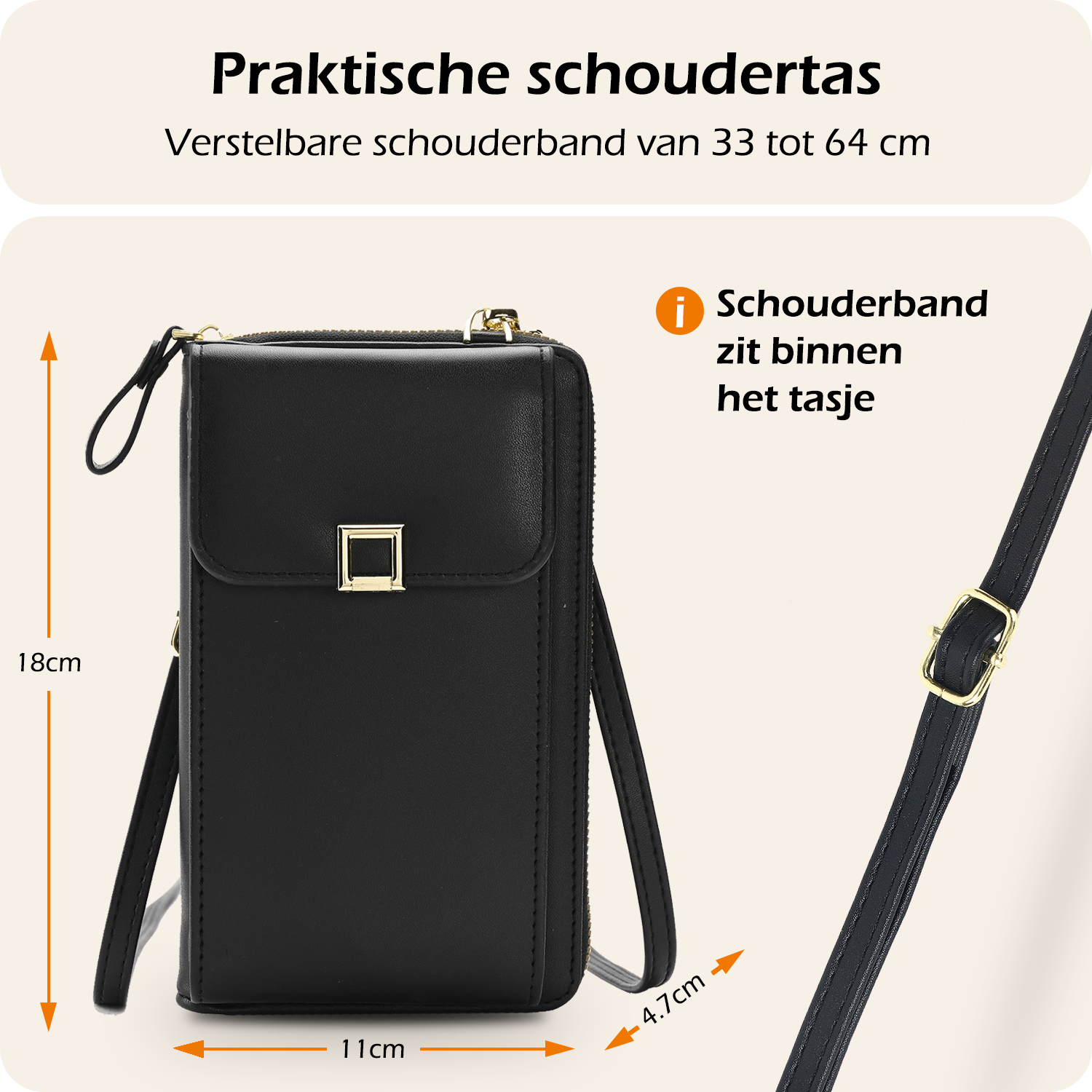 Nomfy Telefoontasje Met portemonnee - Crossbody Tas Dames Kunstlederen Schoudertassen Voor Telefoon - Zwart
