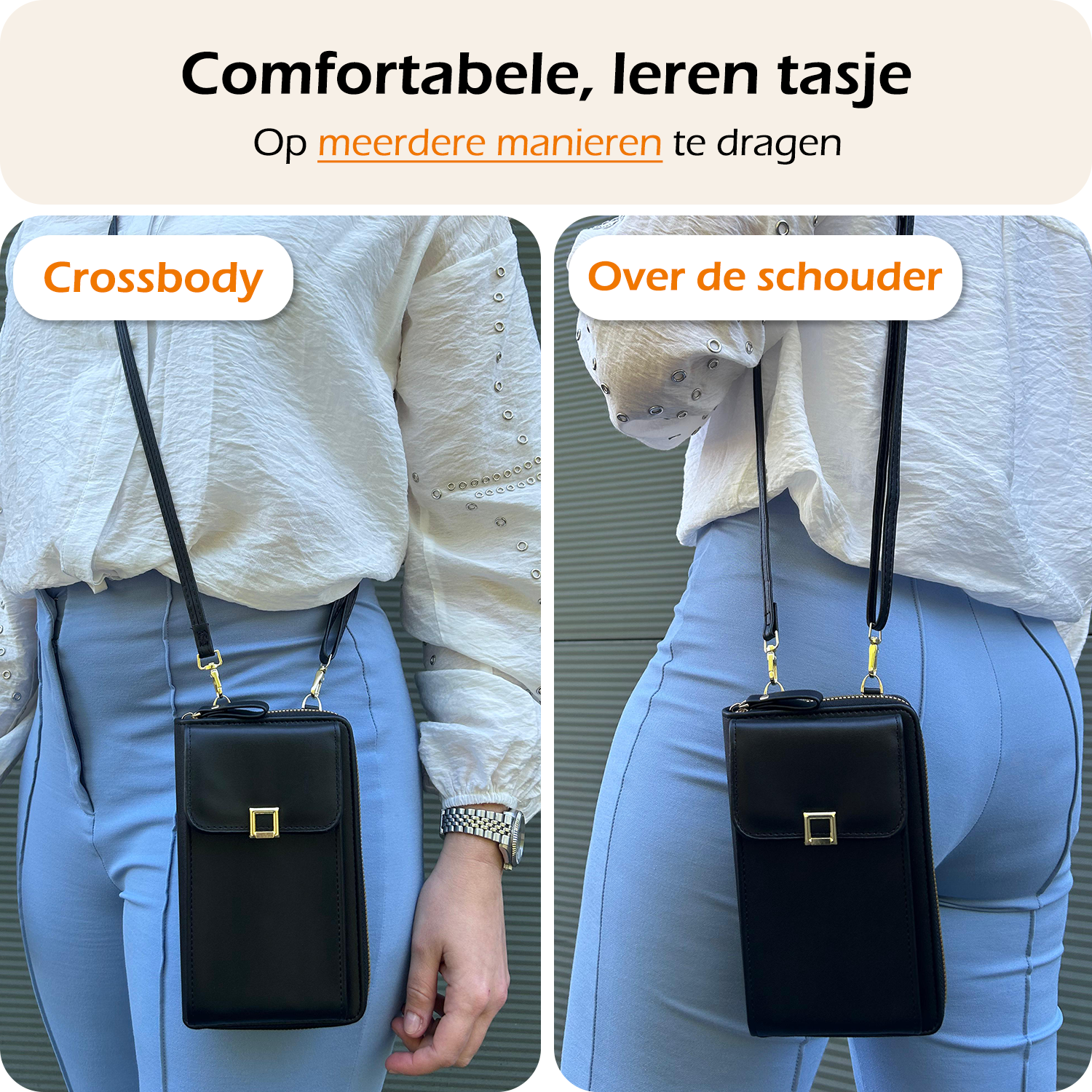 Nomfy Telefoontasje Met portemonnee - Crossbody Tas Dames Kunstlederen Schoudertassen Voor Telefoon - Zwart