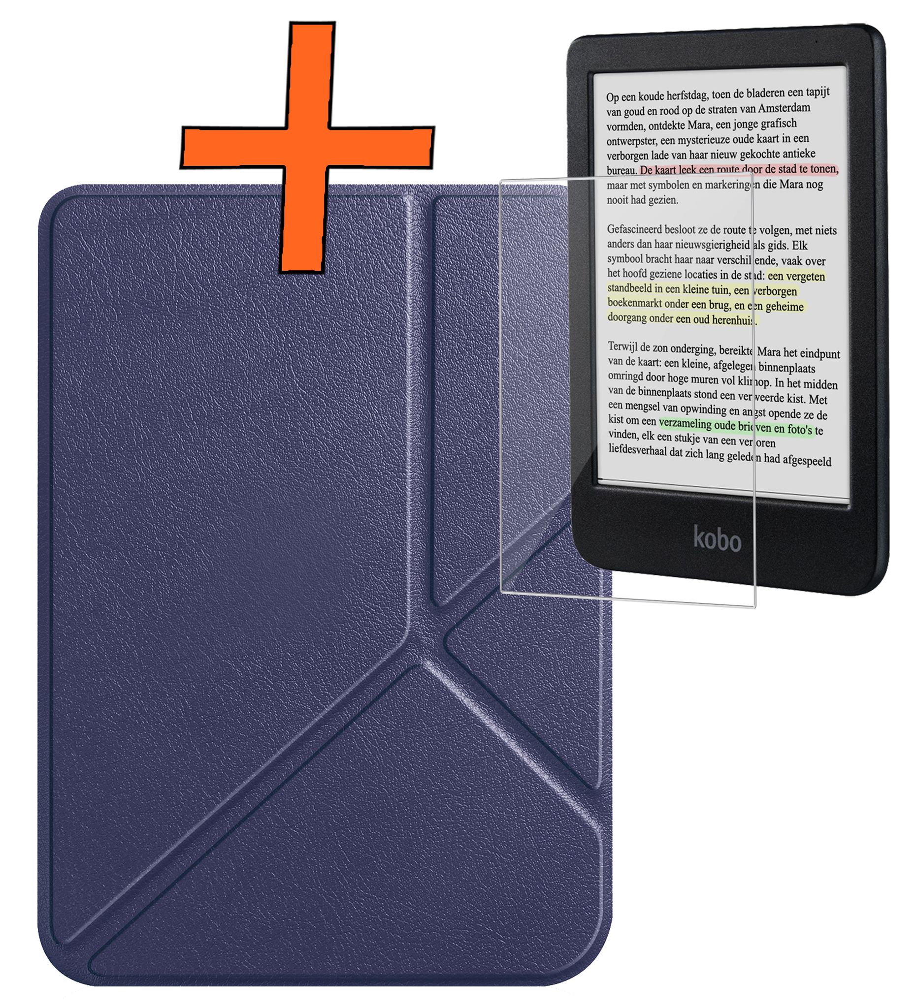 Nomfy Hoesje Geschikt voor Kobo Clara Colour Hoes Book Case Trifold - Hoes Geschikt voor Kobo Clara Colour Hoesje Book Cover Met Screenprotector - Donkerblauw