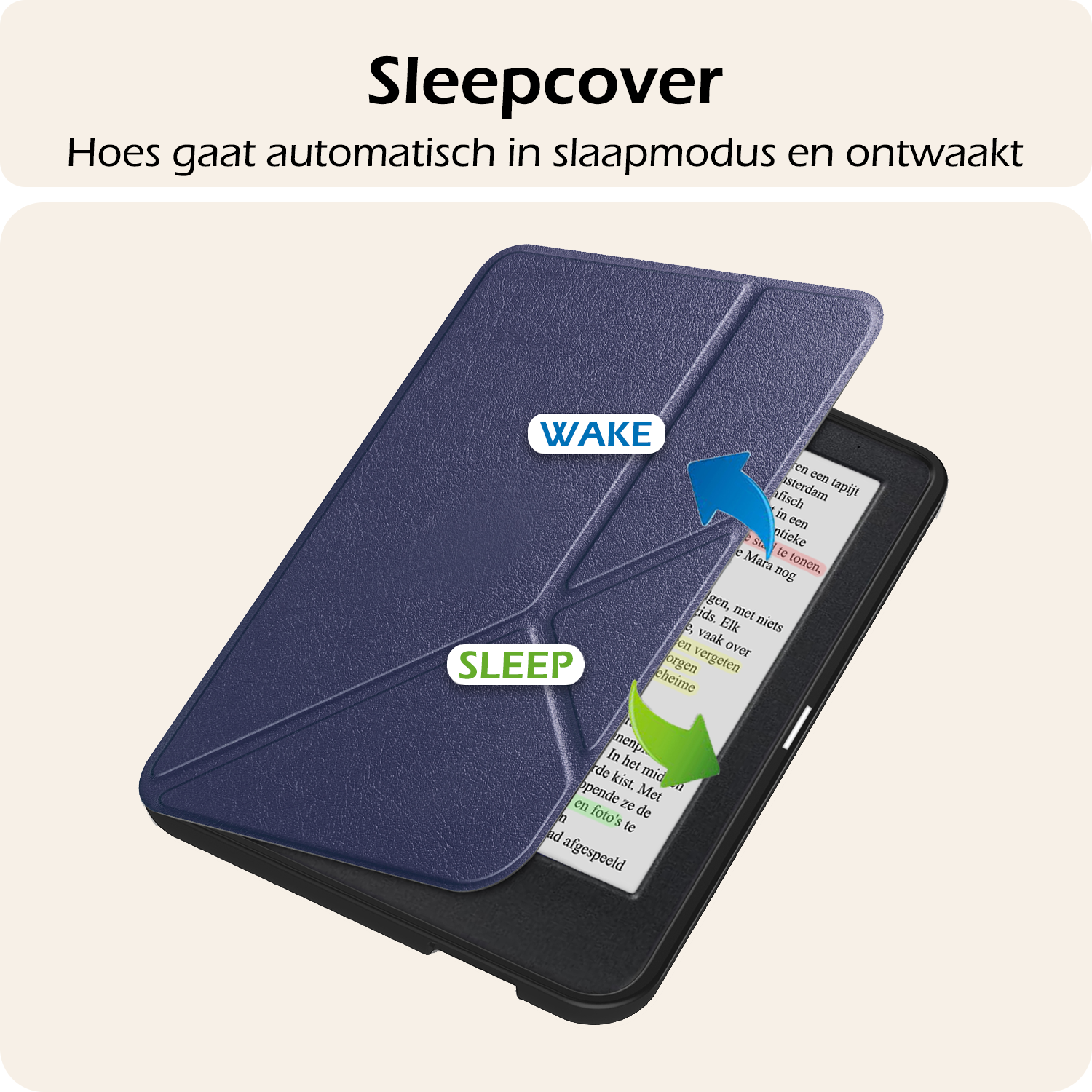 Nomfy Hoesje Geschikt voor Kobo Clara Colour Hoes Book Case Trifold - Hoes Geschikt voor Kobo Clara Colour Hoesje Book Cover Met Screenprotector - Donkerblauw