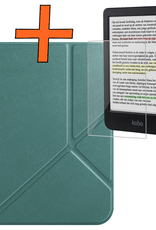 Nomfy Hoesje Geschikt voor Kobo Clara Colour Hoes Book Case Trifold - Hoes Geschikt voor Kobo Clara Colour Hoesje Book Cover Met Screenprotector - Donkergroen