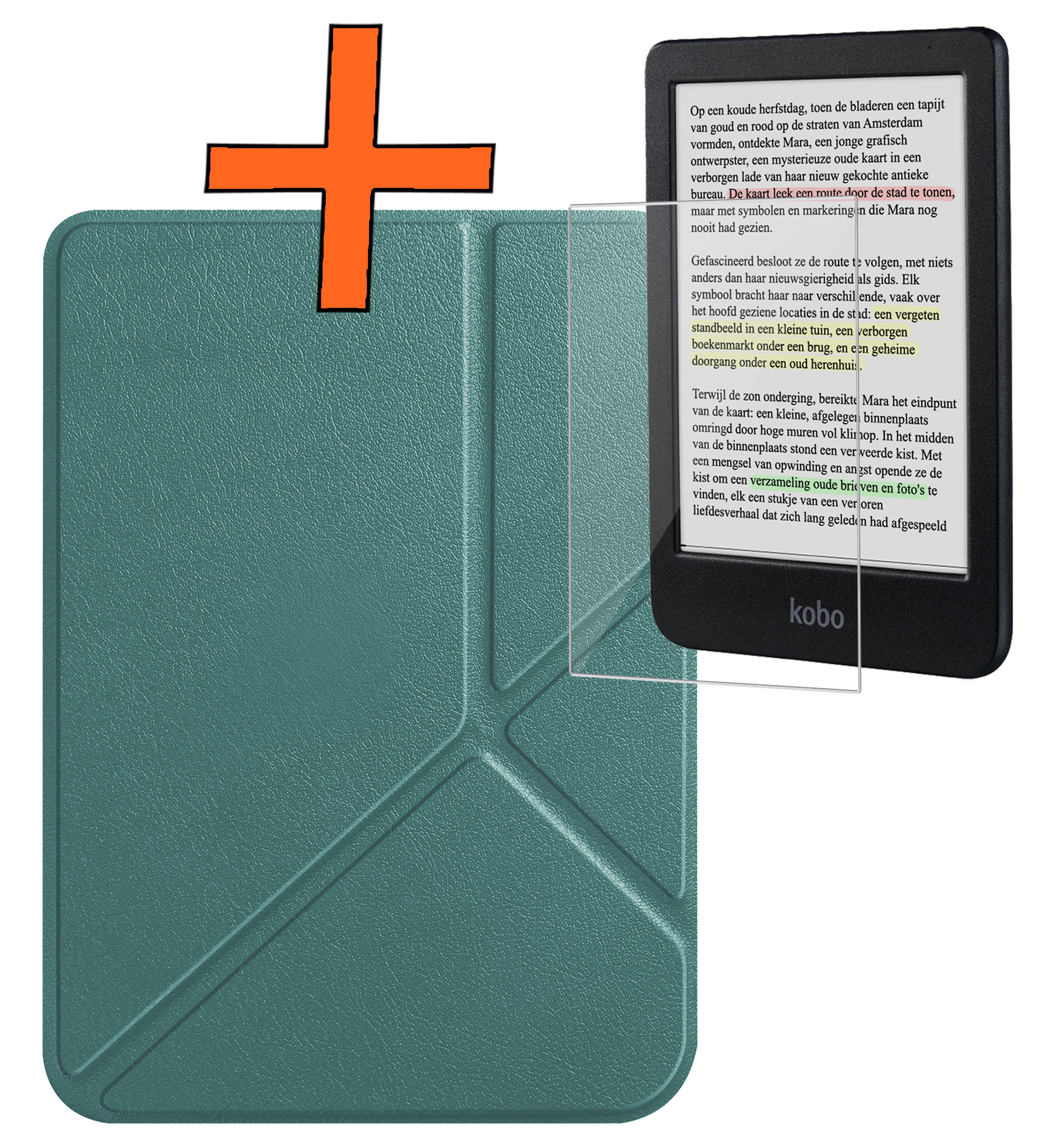 Nomfy Hoesje Geschikt voor Kobo Clara Colour Hoes Book Case Trifold - Hoes Geschikt voor Kobo Clara Colour Hoesje Book Cover Met Screenprotector - Donkergroen