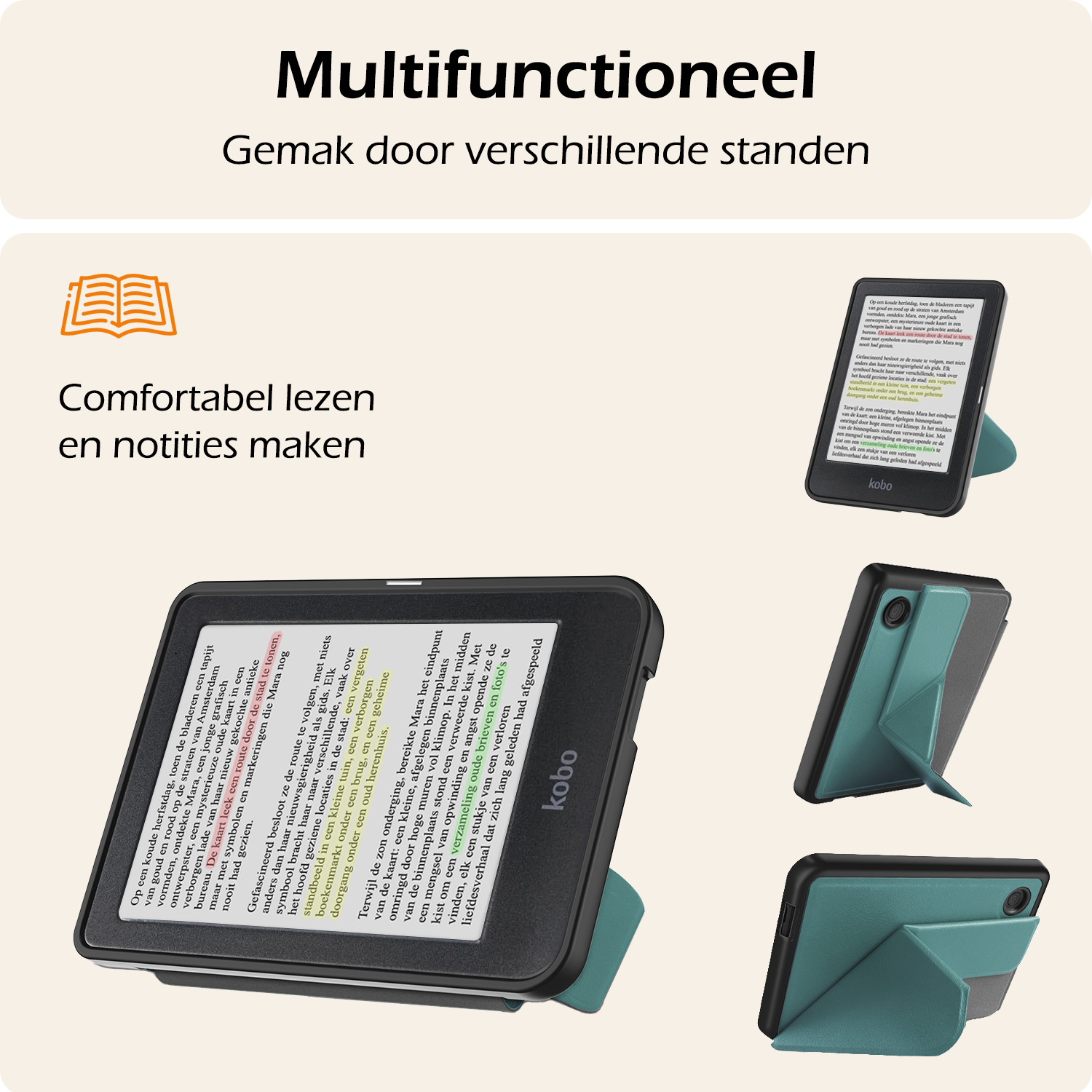 Nomfy Hoesje Geschikt voor Kobo Clara Colour Hoes Book Case Trifold - Hoes Geschikt voor Kobo Clara Colour Hoesje Book Cover Met Screenprotector - Donkergroen