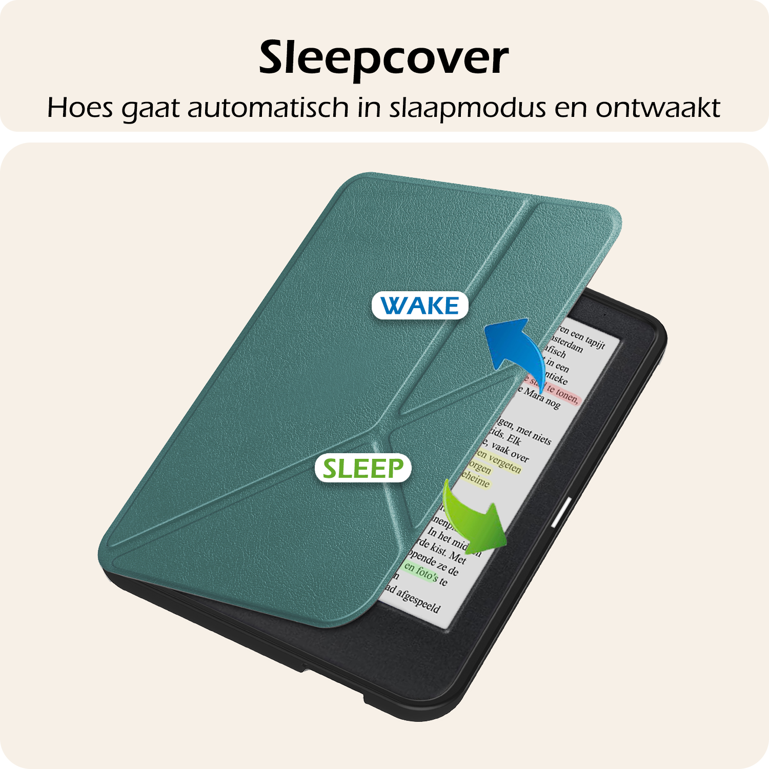 Nomfy Hoesje Geschikt voor Kobo Clara Colour Hoes Book Case Trifold - Hoes Geschikt voor Kobo Clara Colour Hoesje Book Cover Met Screenprotector - Donkergroen