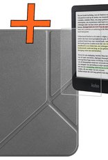 Nomfy Hoesje Geschikt voor Kobo Clara Colour Hoes Book Case Trifold - Hoes Geschikt voor Kobo Clara Colour Hoesje Book Cover Met Screenprotector - Grijs