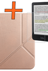 Nomfy Hoesje Geschikt voor Kobo Clara Colour Hoes Book Case Trifold - Hoes Geschikt voor Kobo Clara Colour Hoesje Book Cover Met Screenprotector - Rosé Goud